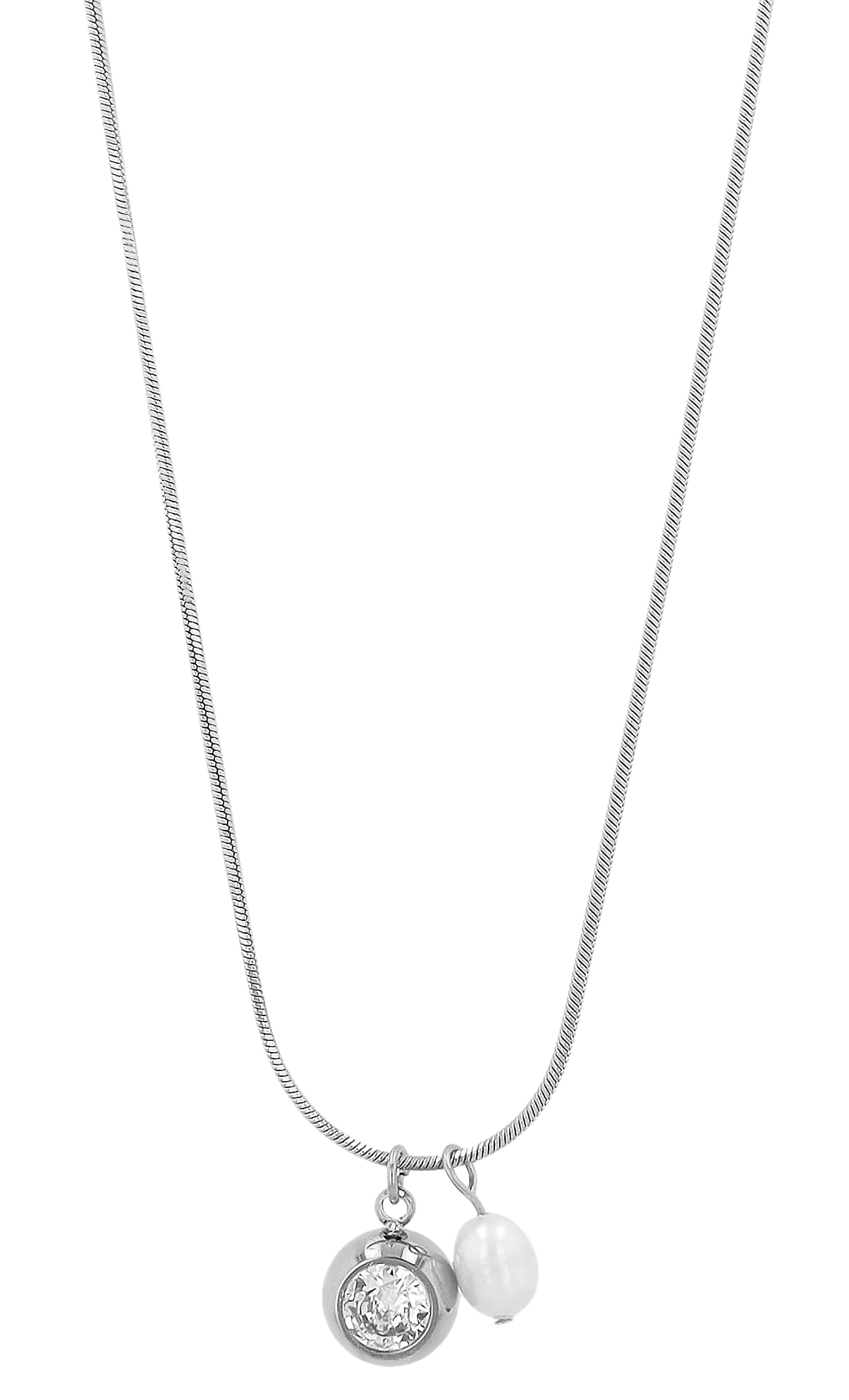 "Alyssa" Edelstahlkette mit Anhänger Zirkonia und Süßwasserperle 41 + 5 cm, silberfarben