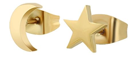 Akzent Ohrstecker "Teal" aus Edelstahl, Mond & Stern, goldfarben