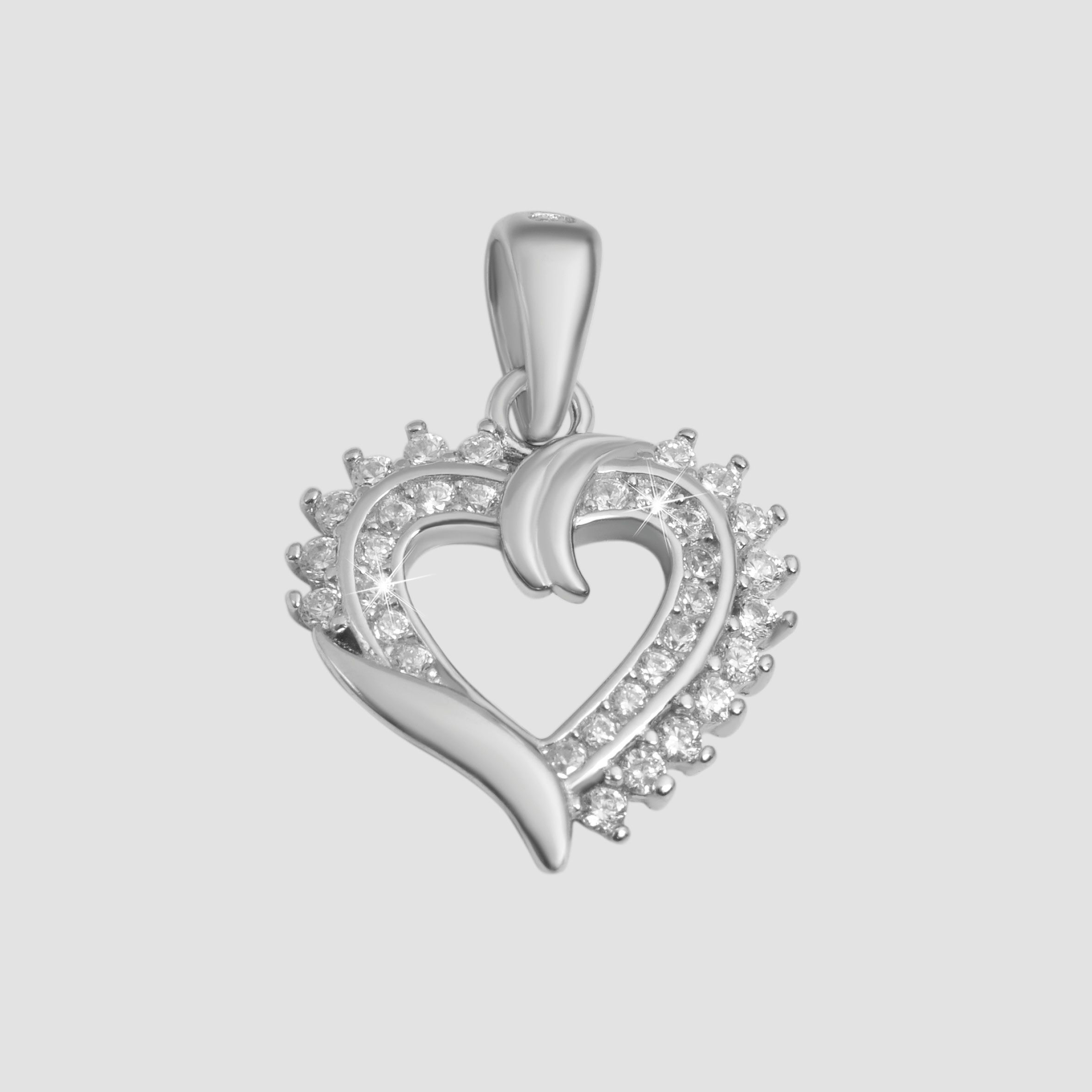 925/- Echt Silber Anhänger ohne Kette "Rana", Herz mit gefassten Zirkoniasteinen, 925/rhodiniert
