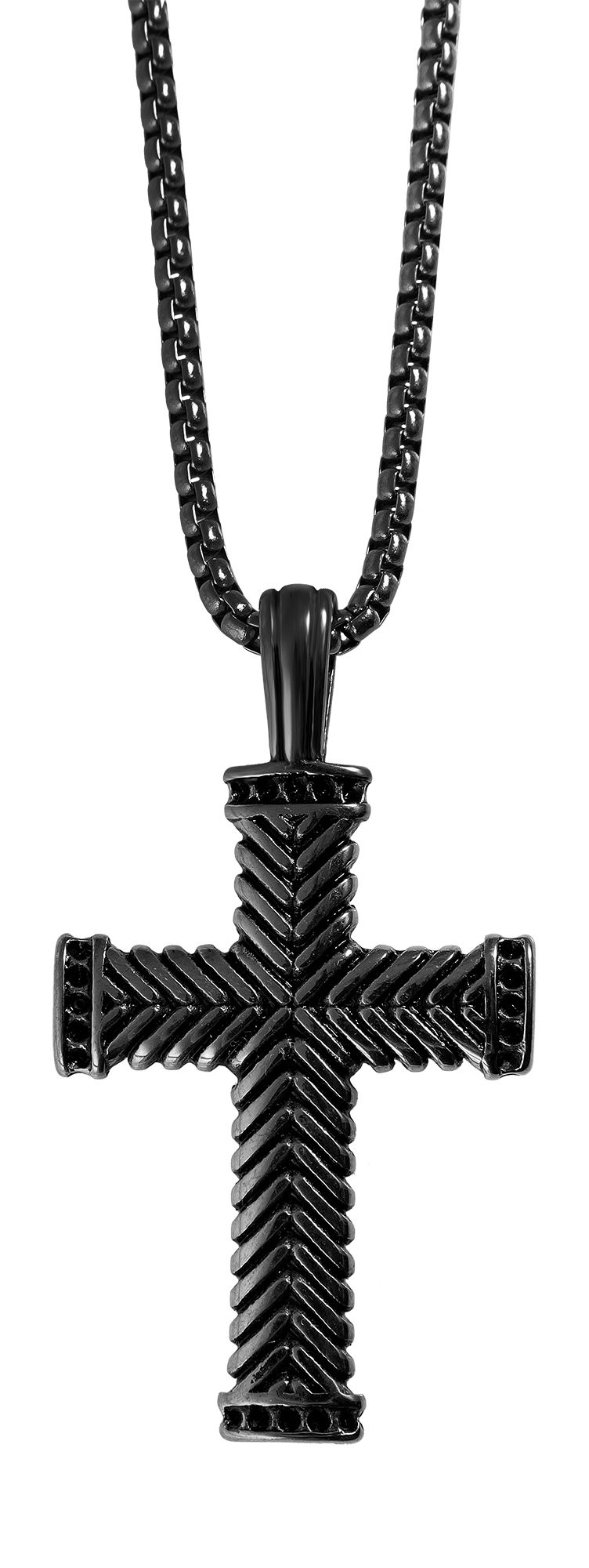 "Zenith" Erbskette mit massiven Anhänger - Kreuz, Edelstahl, 61 cm/ 3 mm, schwarz