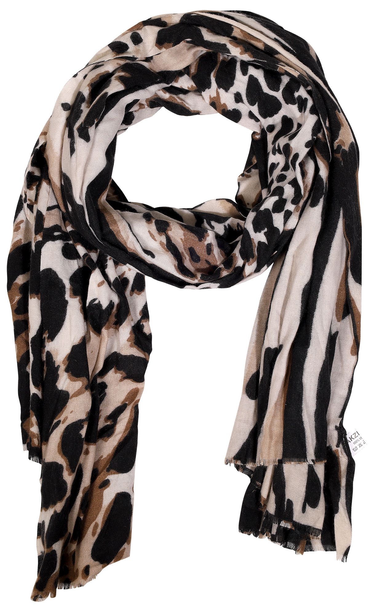 Winterschal Animal-Print schwarz/ beige , 100% Viskose, VE 4