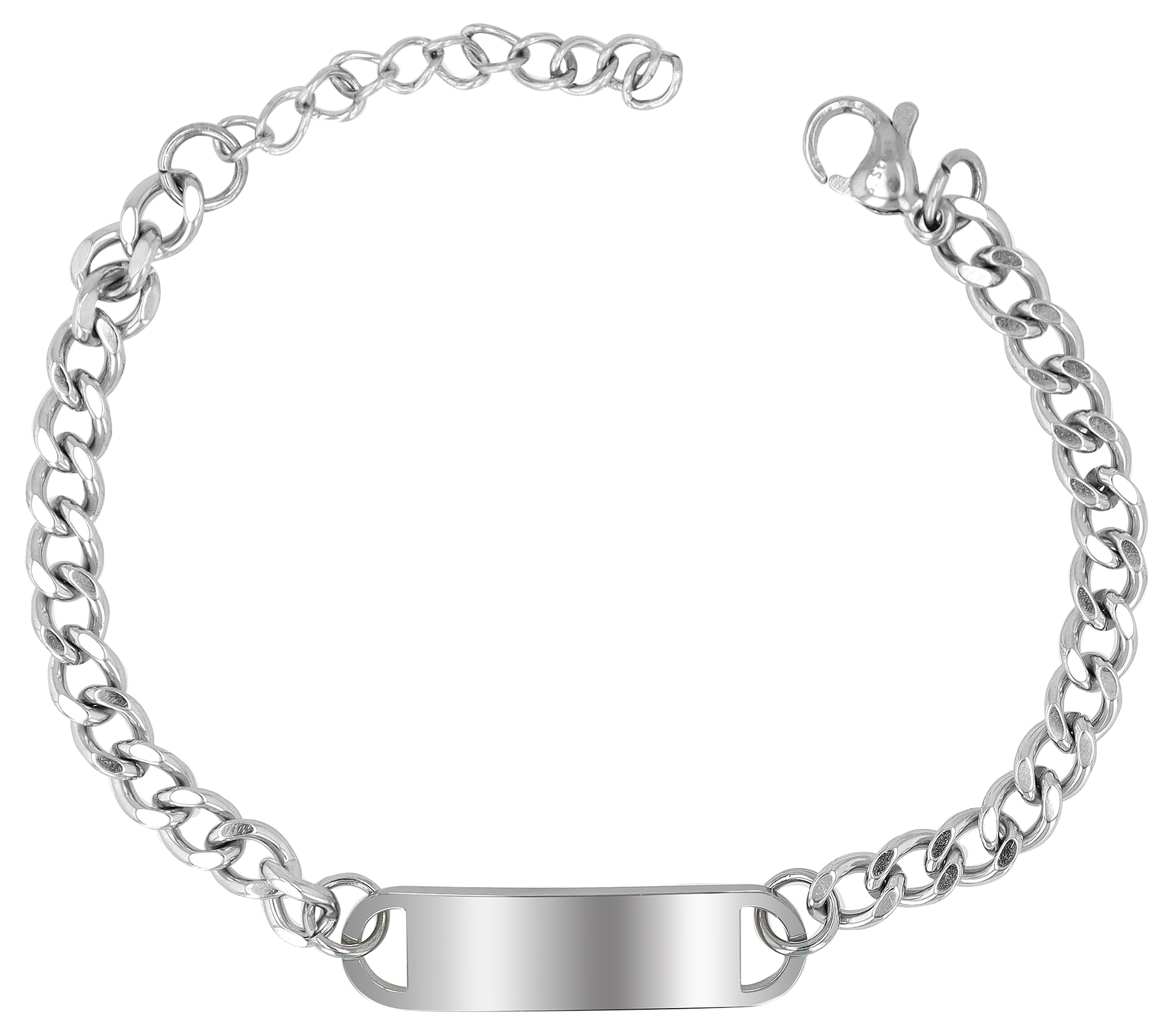 "Benny" Panzerarmband aus Edelstahl, Gravurplatte, silberfarben, 17 + 3 cm