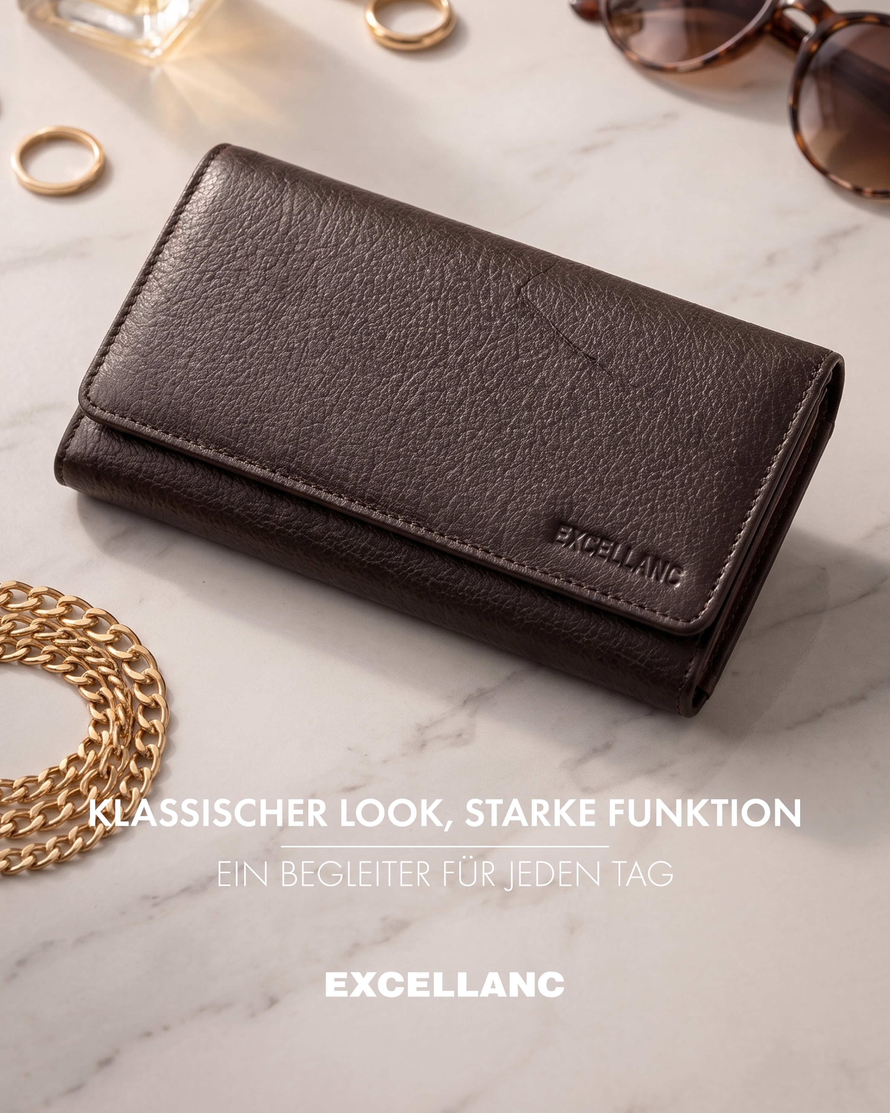 Excellanc Damen Geldbörse, Echtleder (Nappa), RFID, Querformat, braun