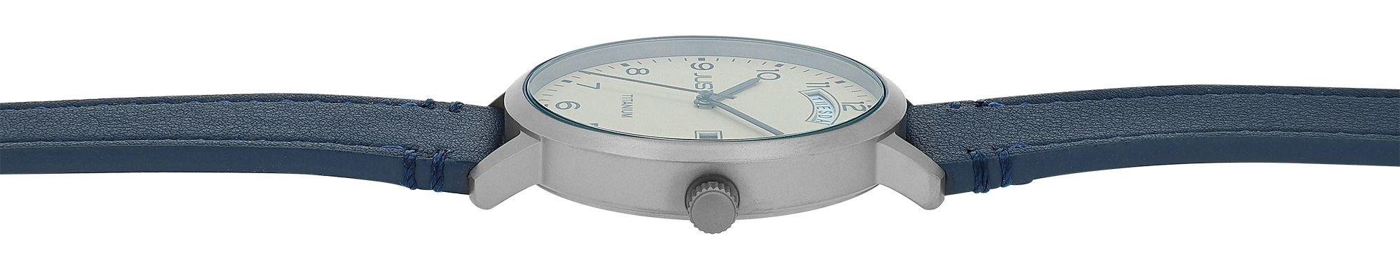 JUST  "Fanis" Titan Herrenuhr mit Echtlederarmband, 5 ATM, blau