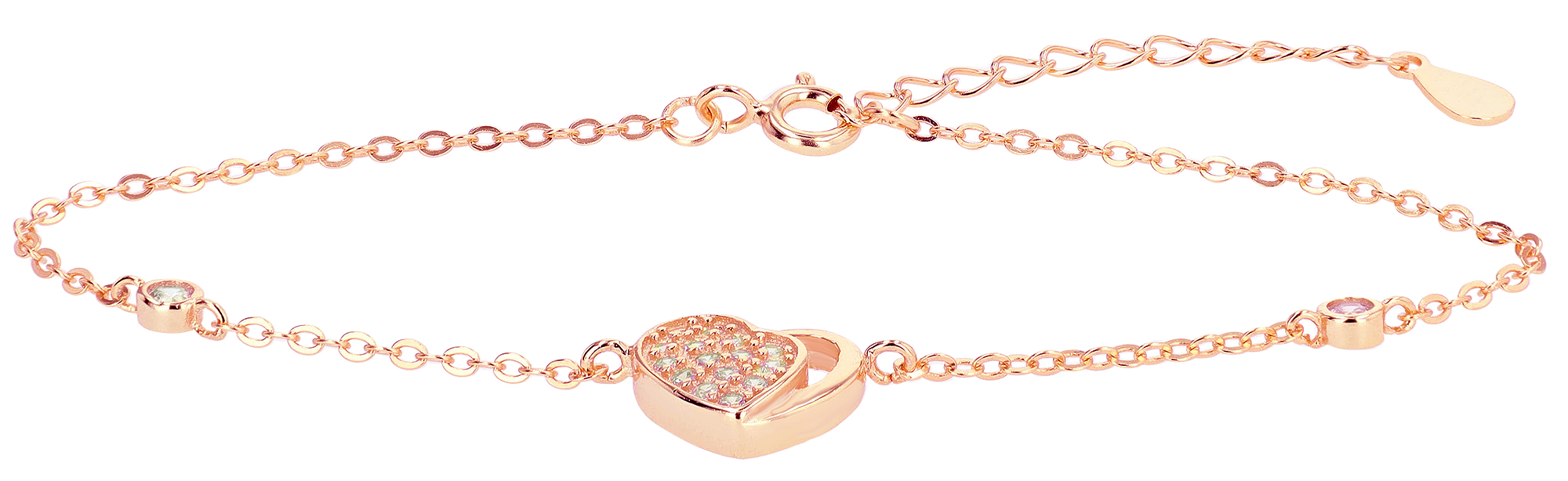 "Naima"  925/- Echt Silber Armband mit Herz 16 + 3 cm, Zirkonia, rosevergoldet