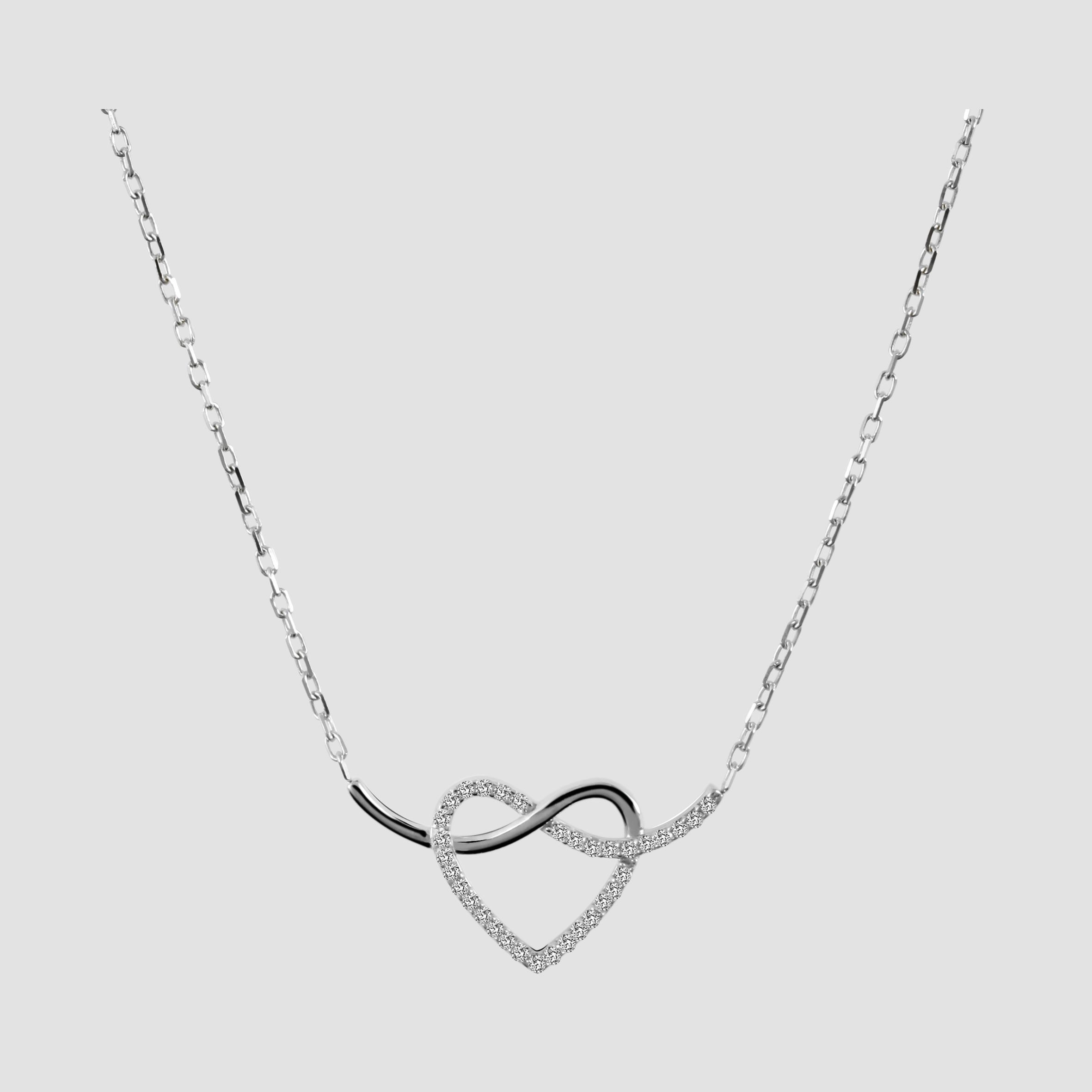 333/- Gold "Ailien" Kette mit Anhänger, Herz, Zirkoniabesatz, 8 Karat Weißgold