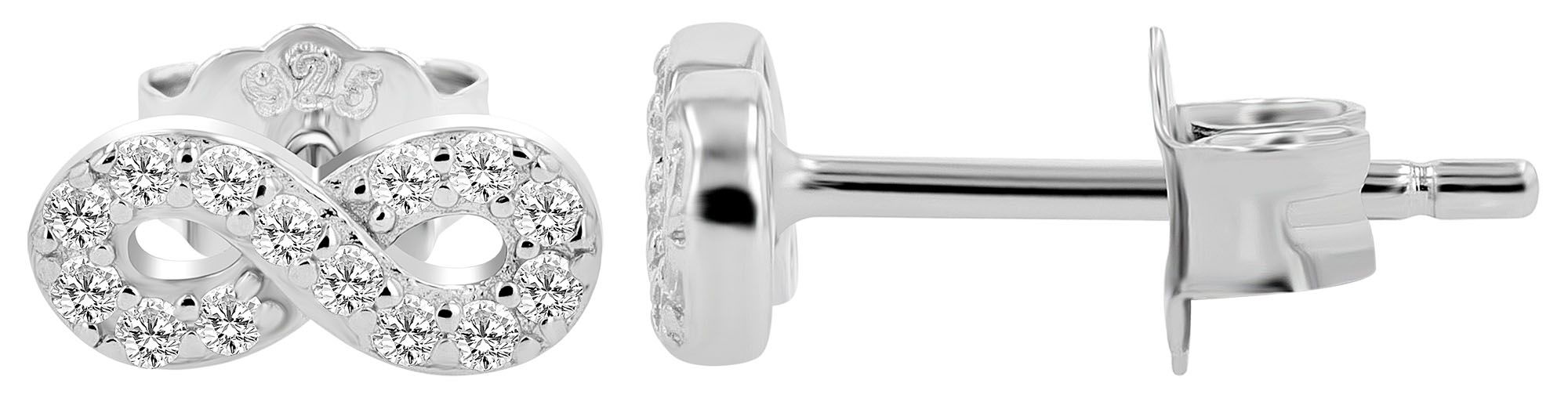 925/- Echt Silber Schmuckset "Zlata", Infinity Ohrstecker & Anhänger, rhodiniert