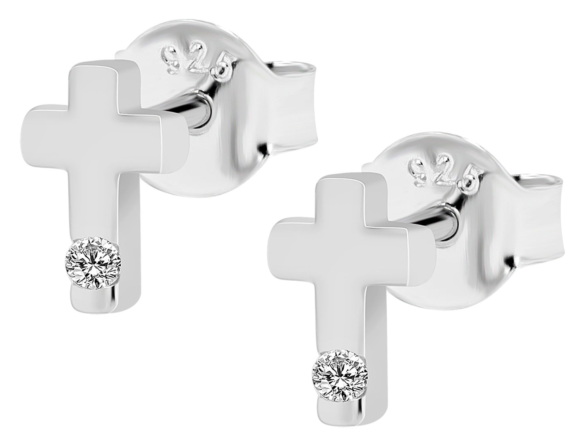 925/- Echt Silber Ohrstecker "Estrella", Kreuz, rhodiniert