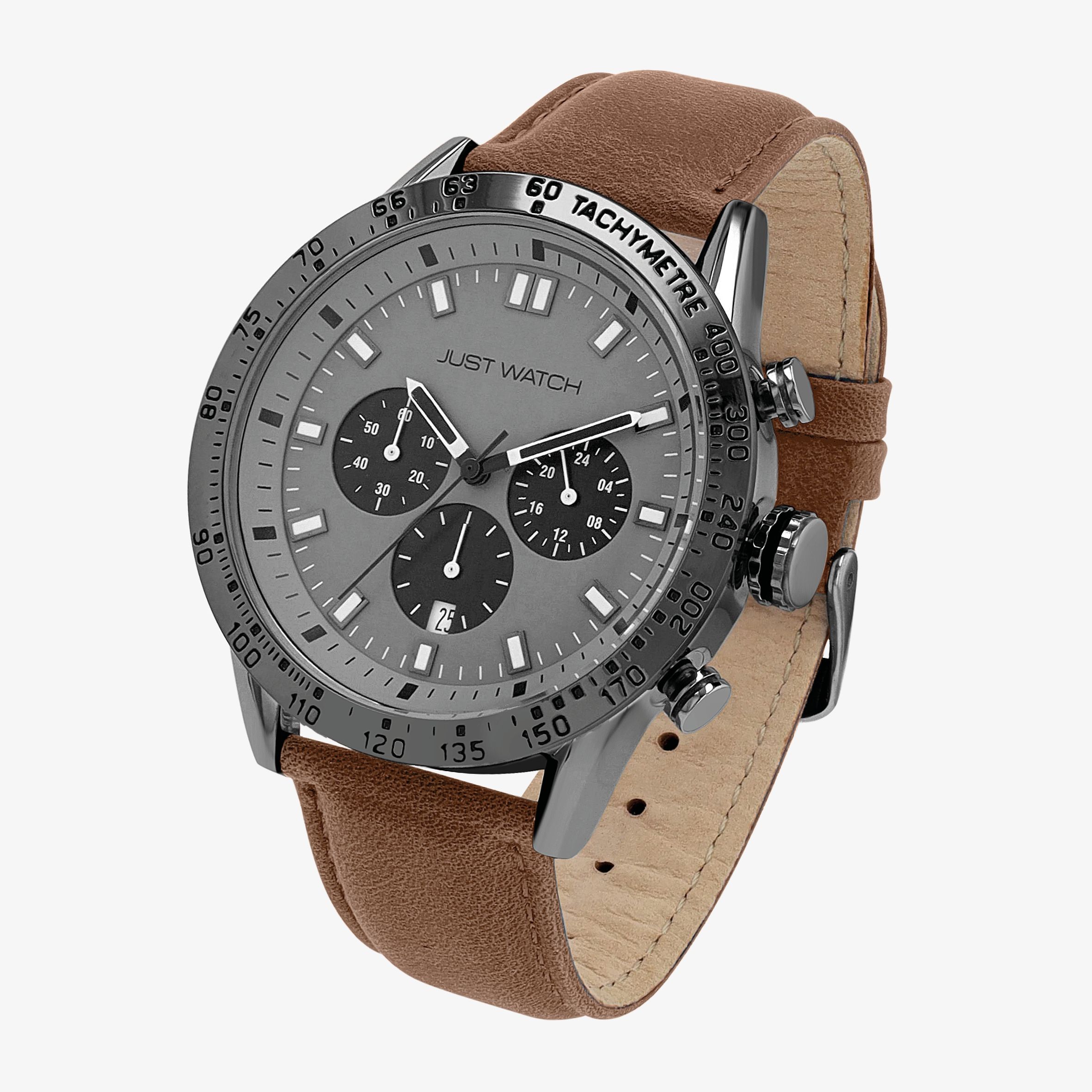 Just Watch Herrenchronograph mit Lederarmband, 5 ATM, braun