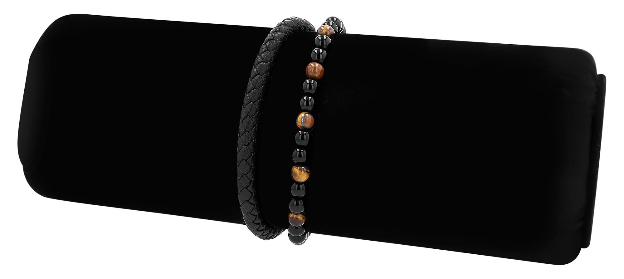 "Arnt" Armband aus Echtleder und Naturstein, schwarz, 23 cm