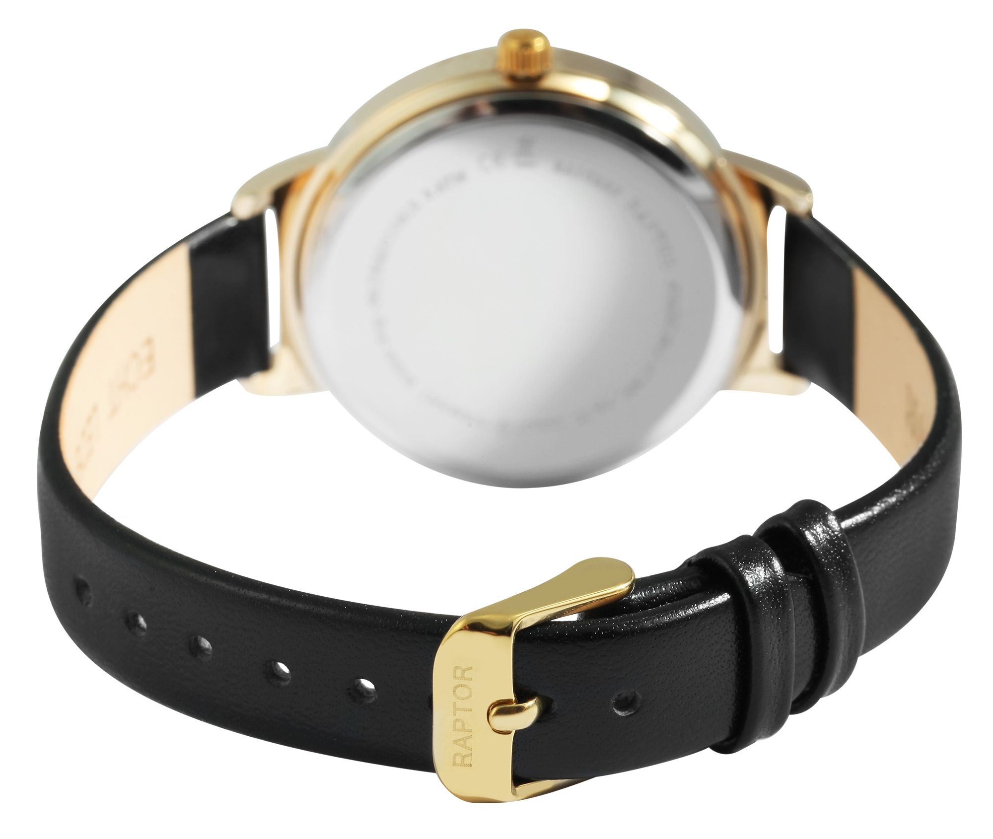 Raptor Damenuhr "Tess" mit Echtlederarmband, schwarz/goldfarben
