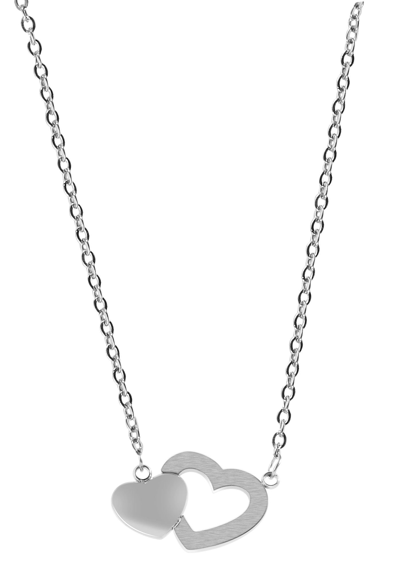 Akzent Schmuckset mit Kette und Ohrstecker, Edelstahl, Herz, silberfarben
