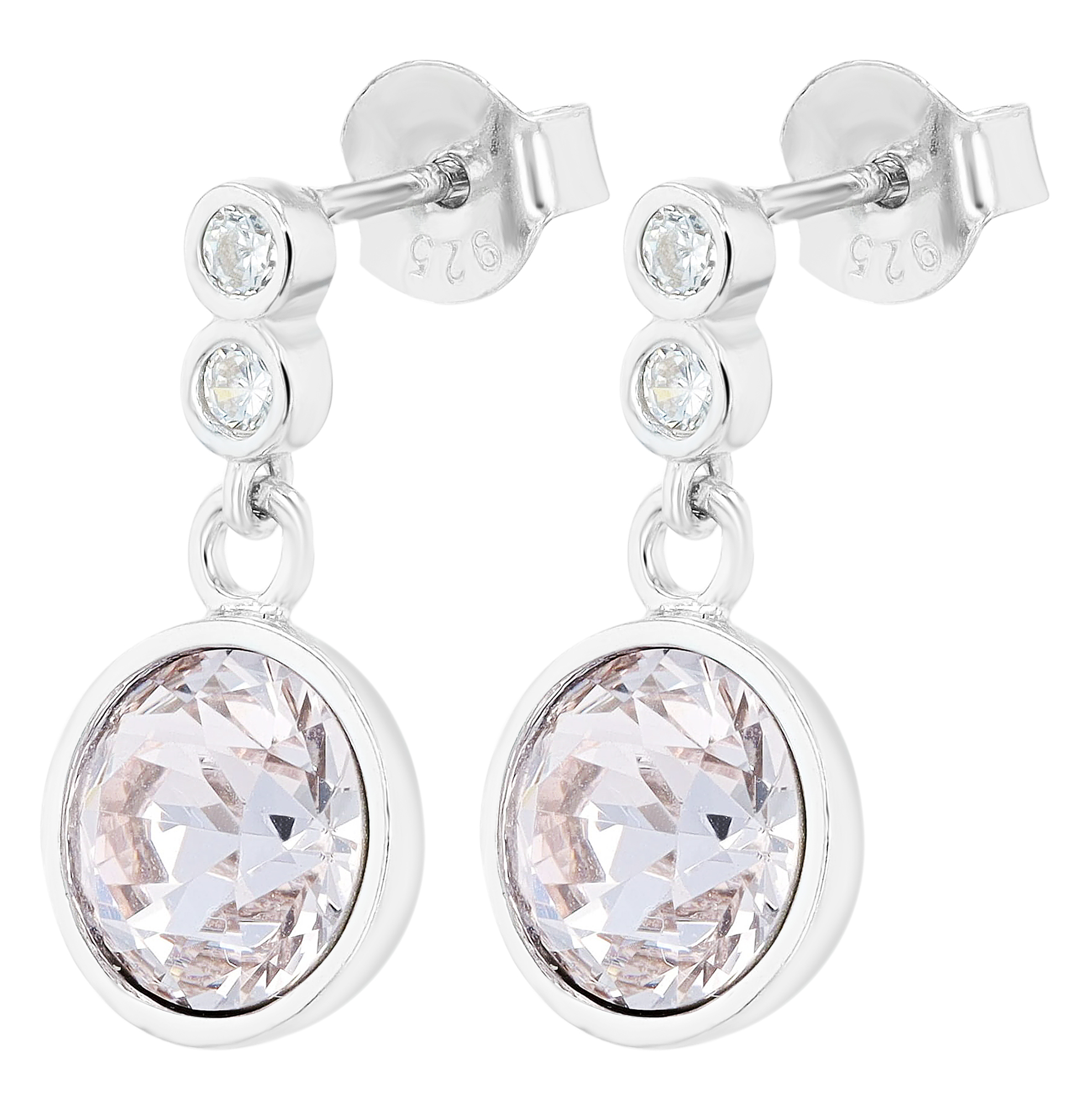 "Kristin" 925/- Echt Silber Ohrhänger, silberfarben mit Zirkonia (rosa)