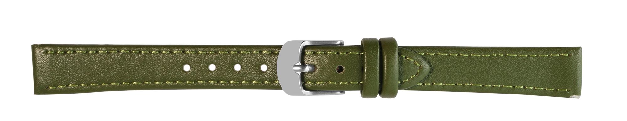 Uhrenarmband aus Echtleder, genäht, dunkelgrün, 16 mm