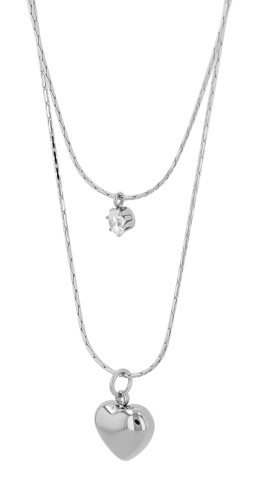 "Yomira" Edelstahlkette mit Anhänger, Herz, Two-Layers, 38 - 42 cm + 5 cm