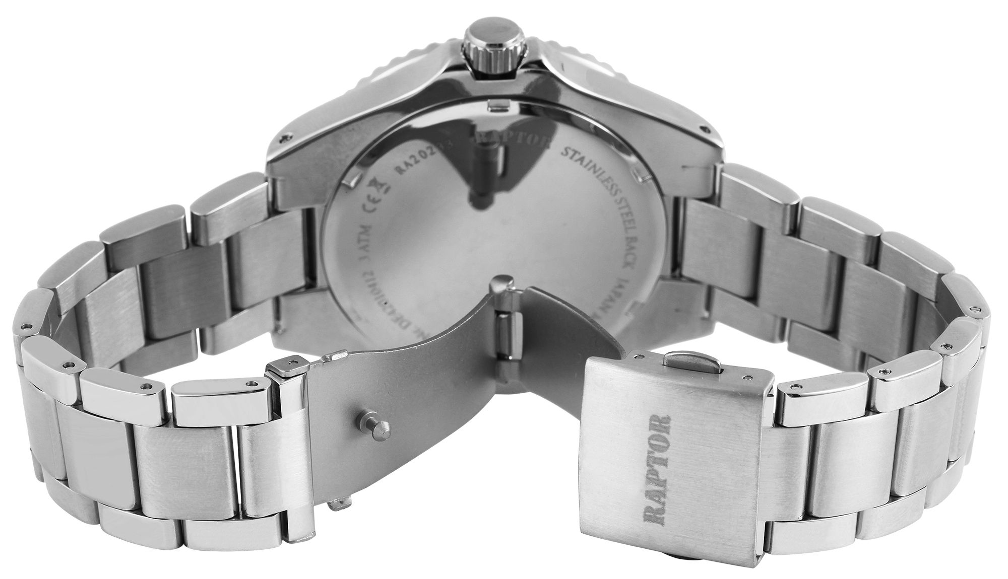 Raptor Herrenuhr "Serious" mit Edelstahlband, Ø 43 mm, silberfarben/schwarz