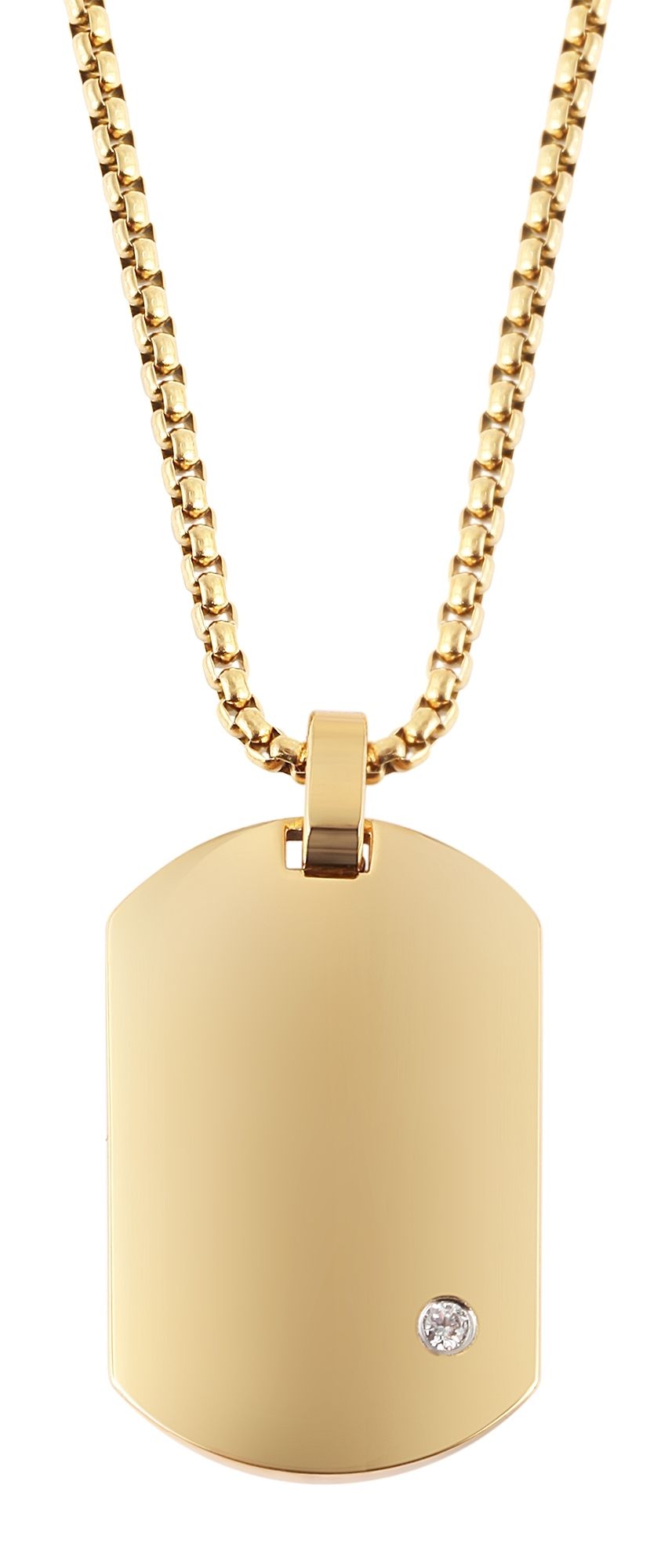 "Saranja", Edelstahl Halskette, Simili, Dog Tag, goldfarben, gravurfähig, 61 cm