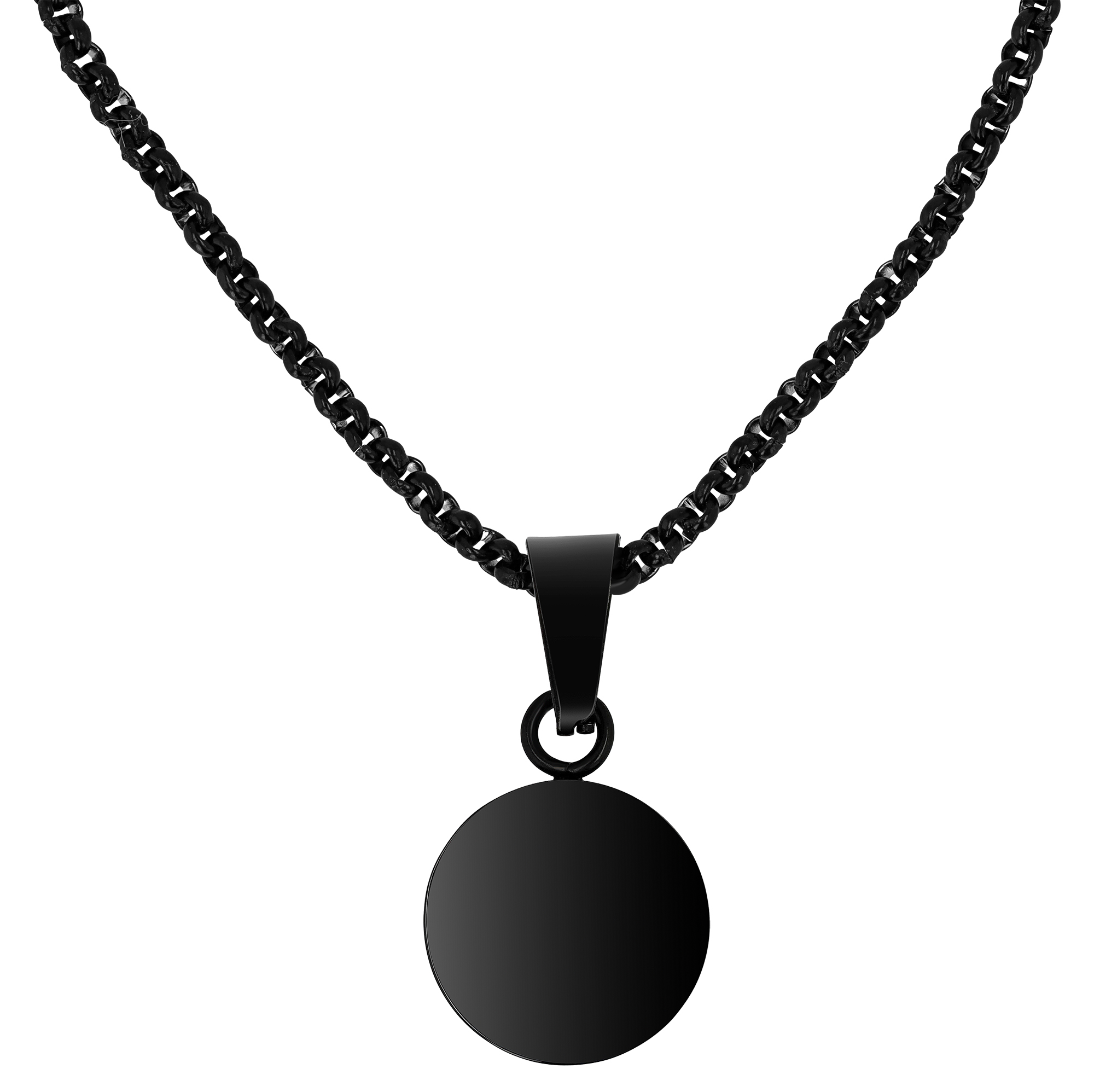 "Raja", Akzent Gravuranhänger, Edelstahl, rund, poliert, schwarz, Ø 12 mm