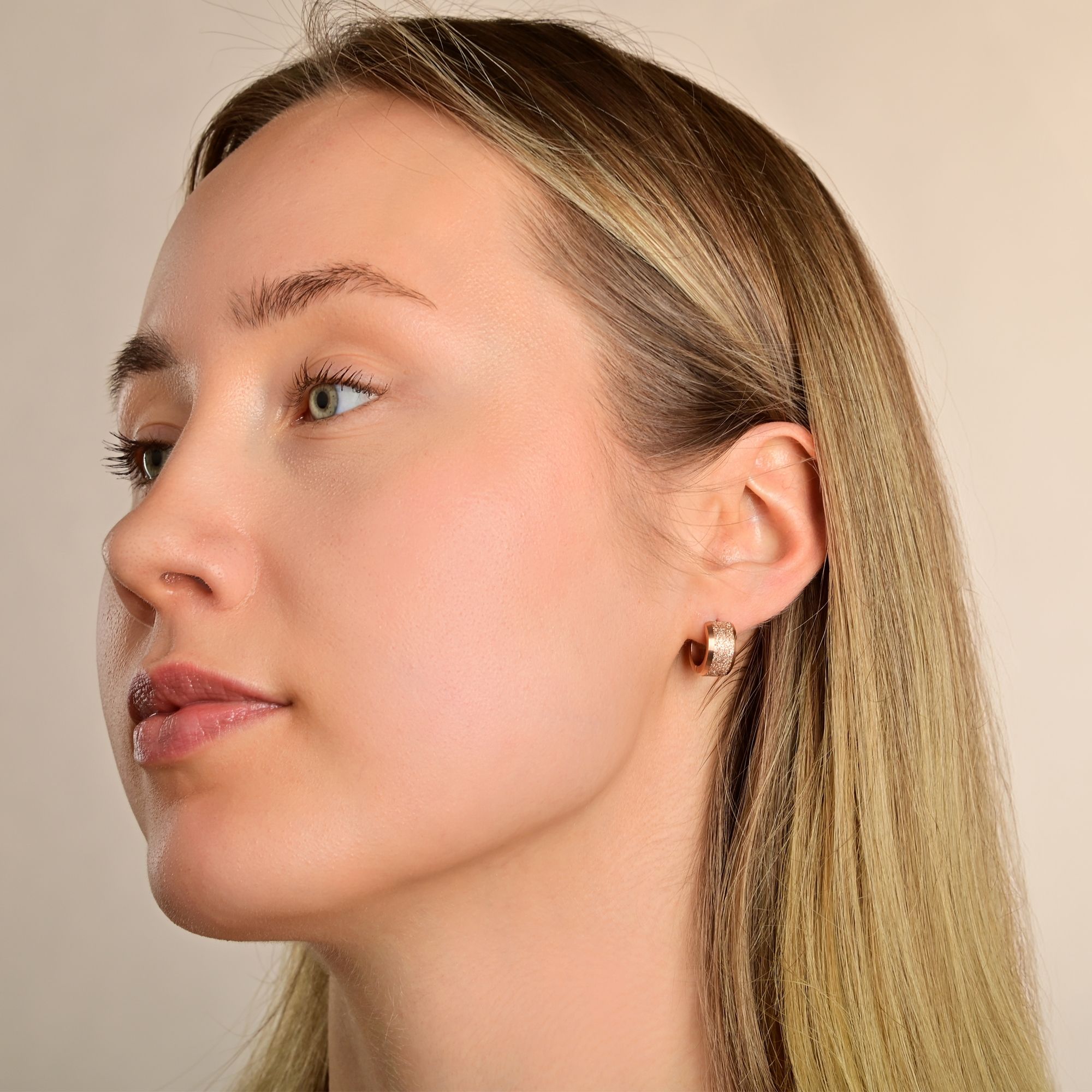 Akzent Edelstahl Klapp-Creolen, Durchmesser 13 mm, sandgestrahlt, roségoldfarben