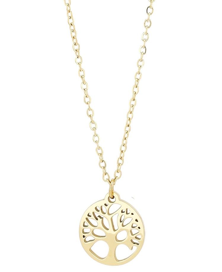 "Junia" Edelstahl Kette mit Anhänger - Lebensbaum, 43 + 5 cm, goldfarben