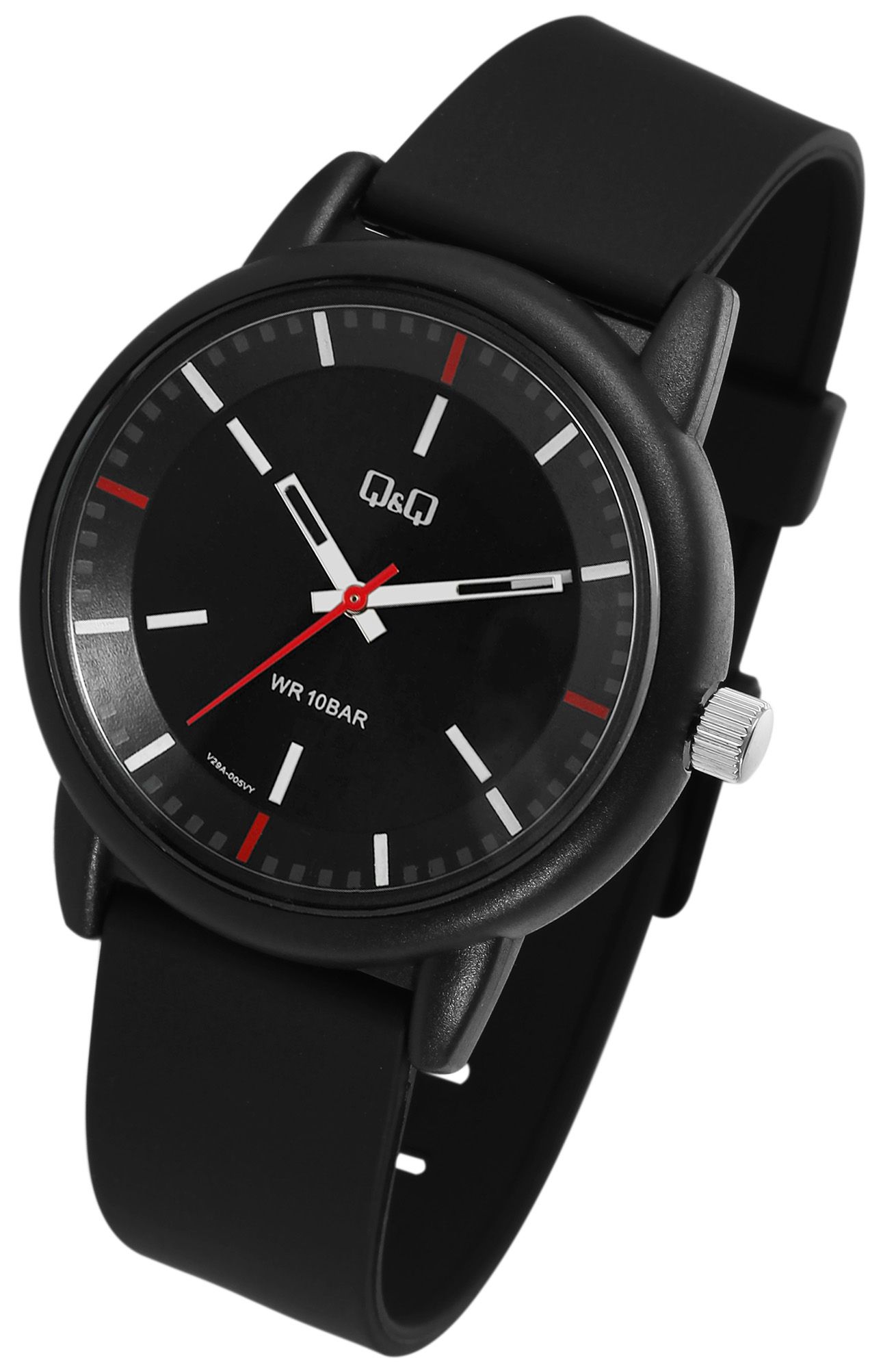 Q&Q Herrenuhr mit Silikonarmband, Ø 42 mm, schwarz/rot