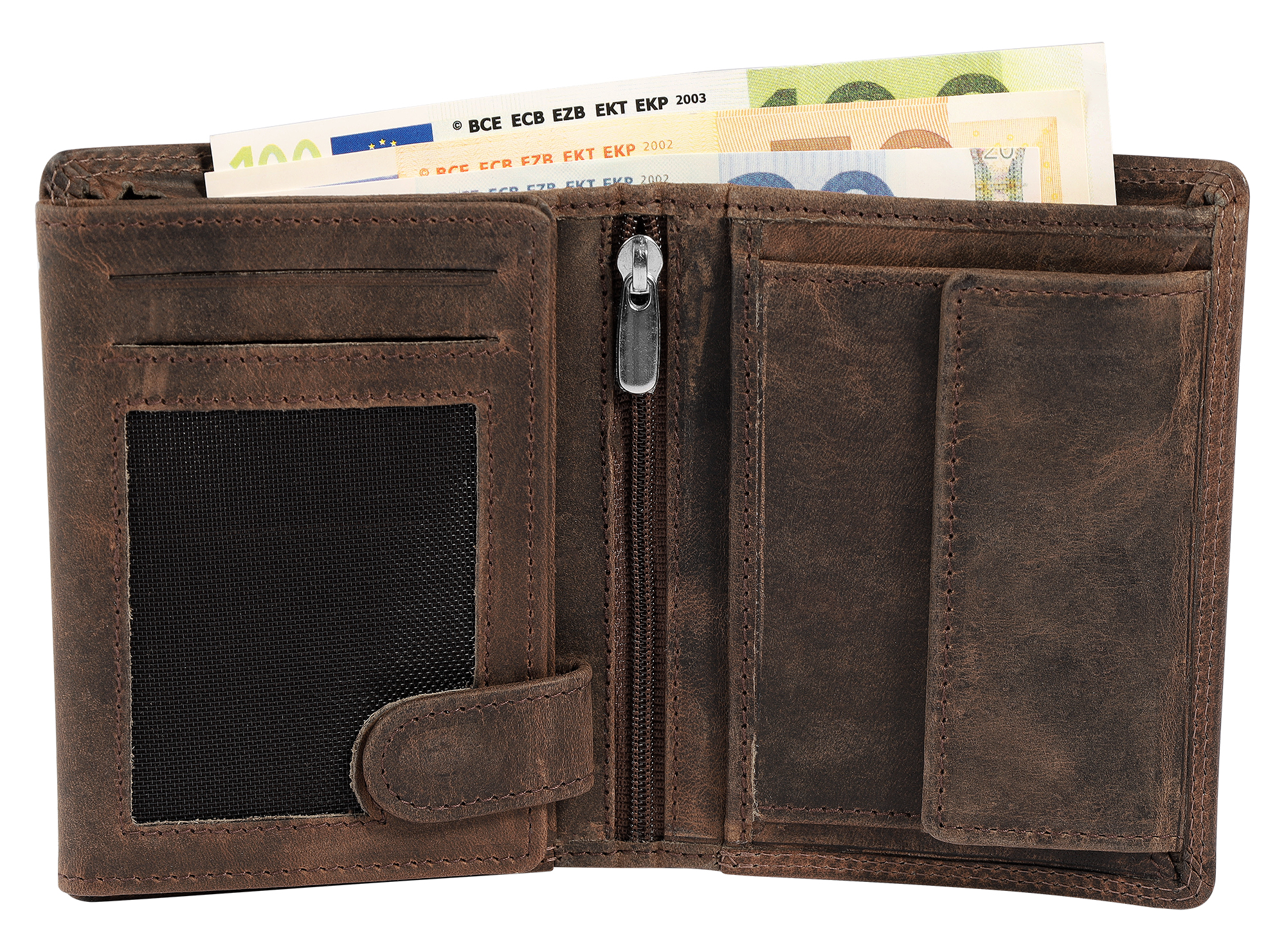 Akzent Echt Leder (Hunter-Leder) Geldbörse, RFID, Hochformat, "Totenkopf", dunkelbraun