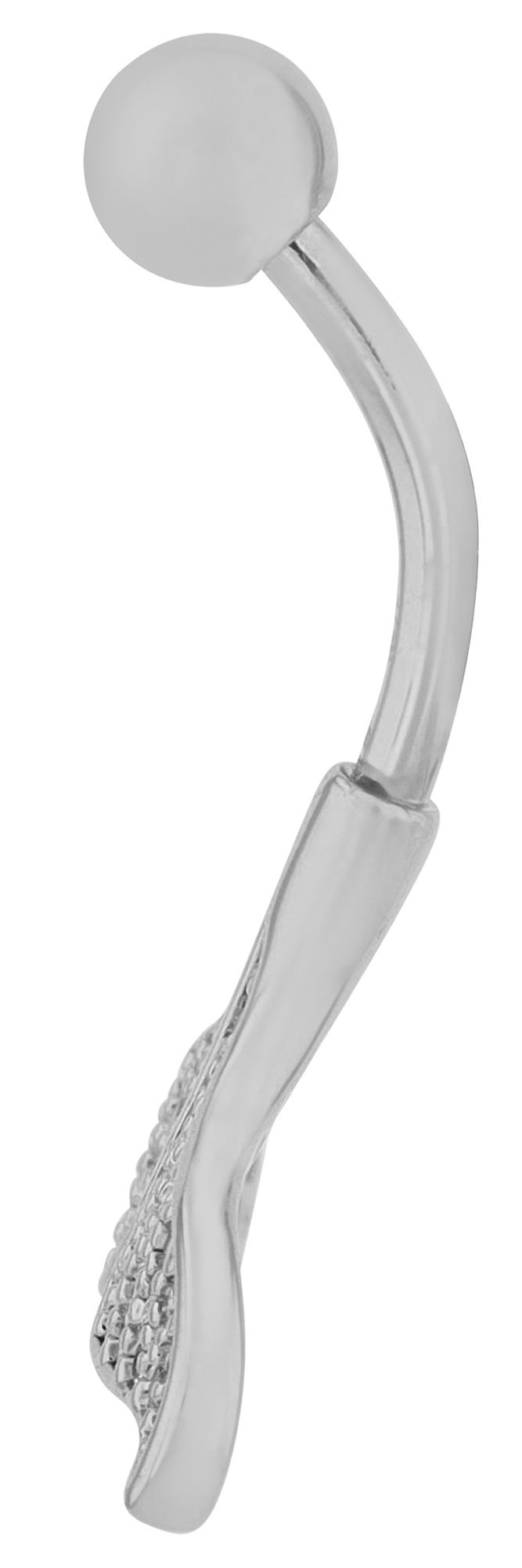 "Emy" Edelstahl-Bronze Bauchnabelpiercing. Länge 10 mm/ Stärke 1,8 mm, Walflosse, silberfarben