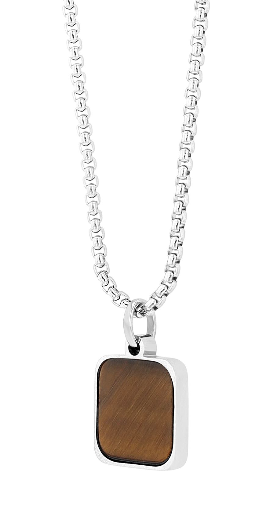 "Naturella", Edelstahl Kette mit Naturstein-Anhänger, 61 cm, silberfarben/ Tigerauge