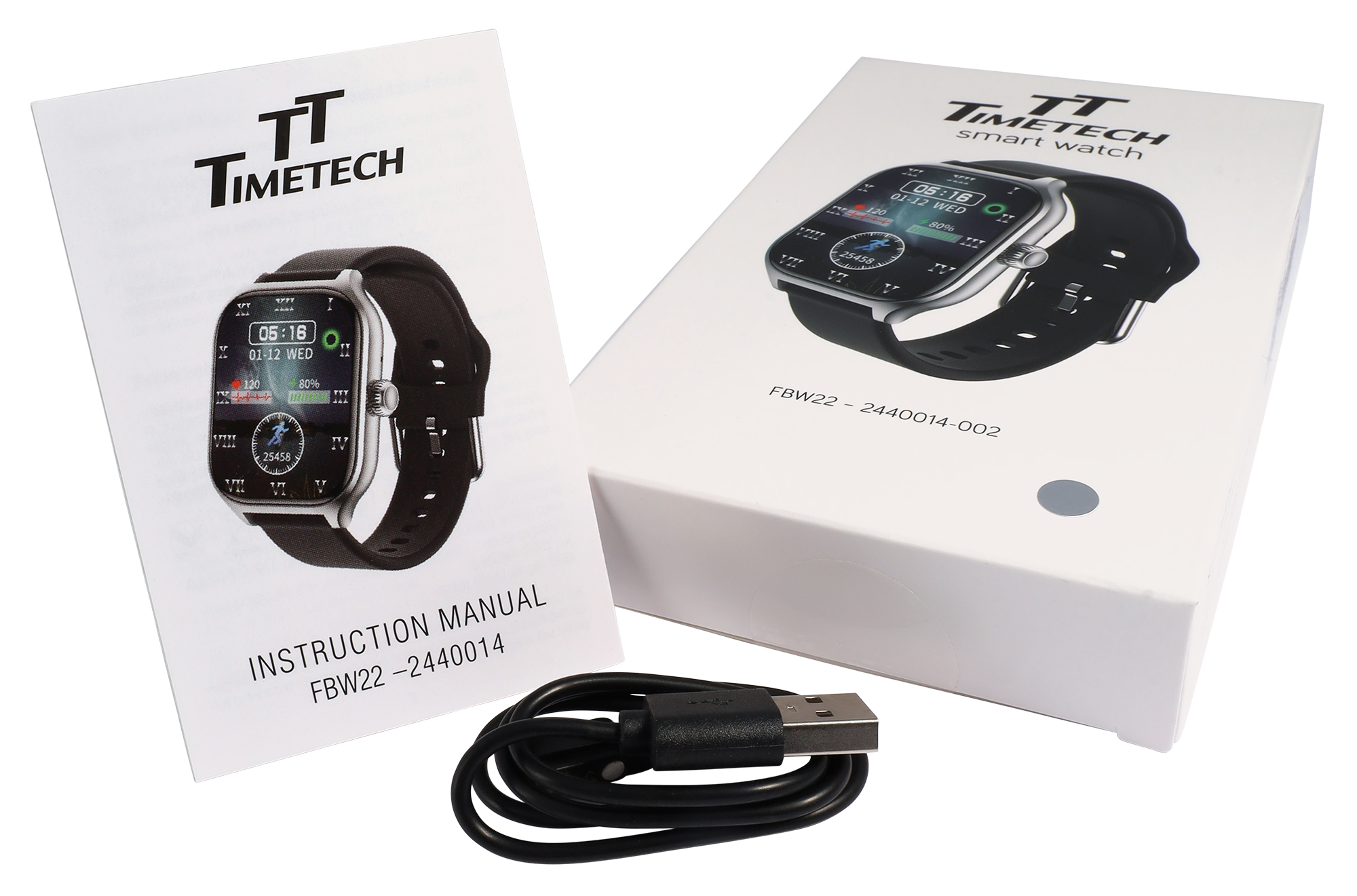 TimeTech Smartwatch mit Silikonband. 1,78-Zoll Display, schwarz/ schwarz