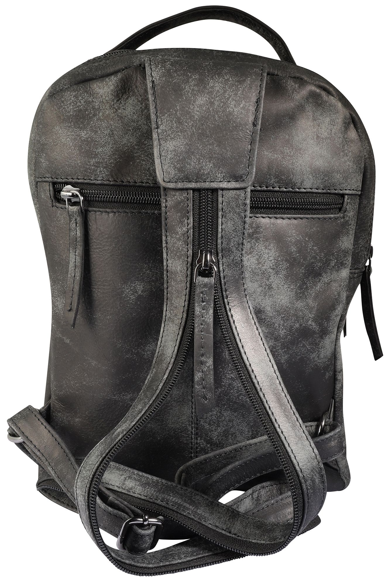 Leonardo Verrelli, Echtleder Rucksack/Sling Bag, Reißverschluss, verstellbare Riemen, grau/schwarz