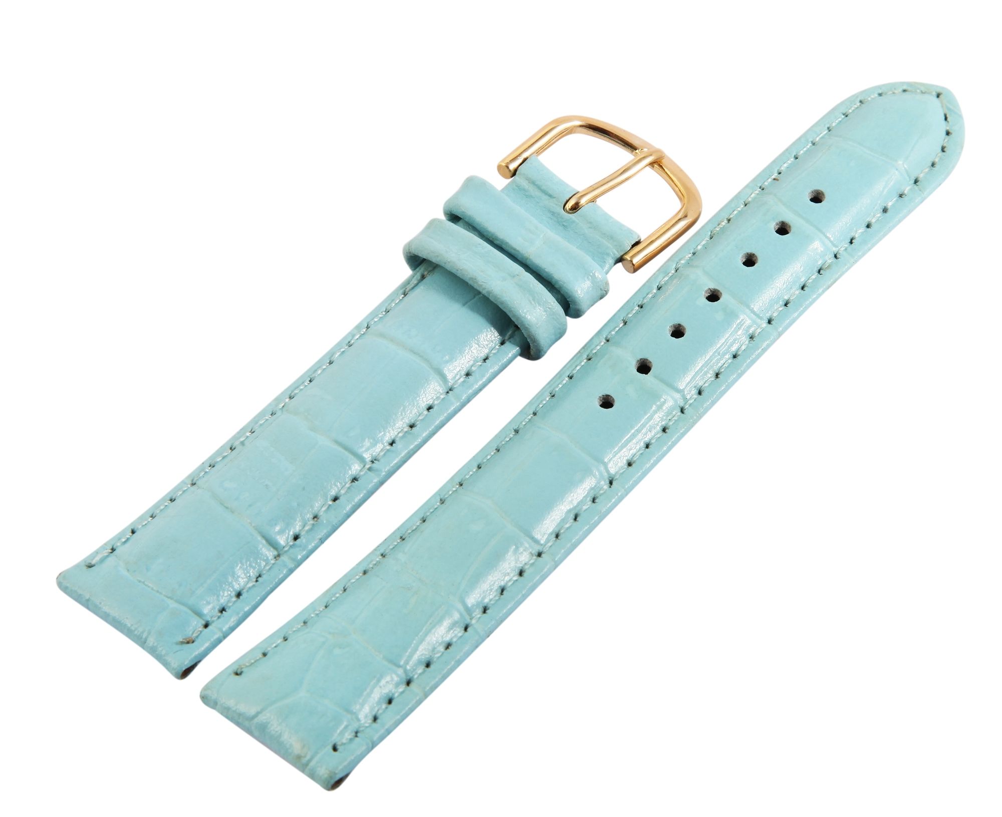Echtleder-Uhrenarmbänder, hellblau, Krokooptik, VE 12, 18 mm