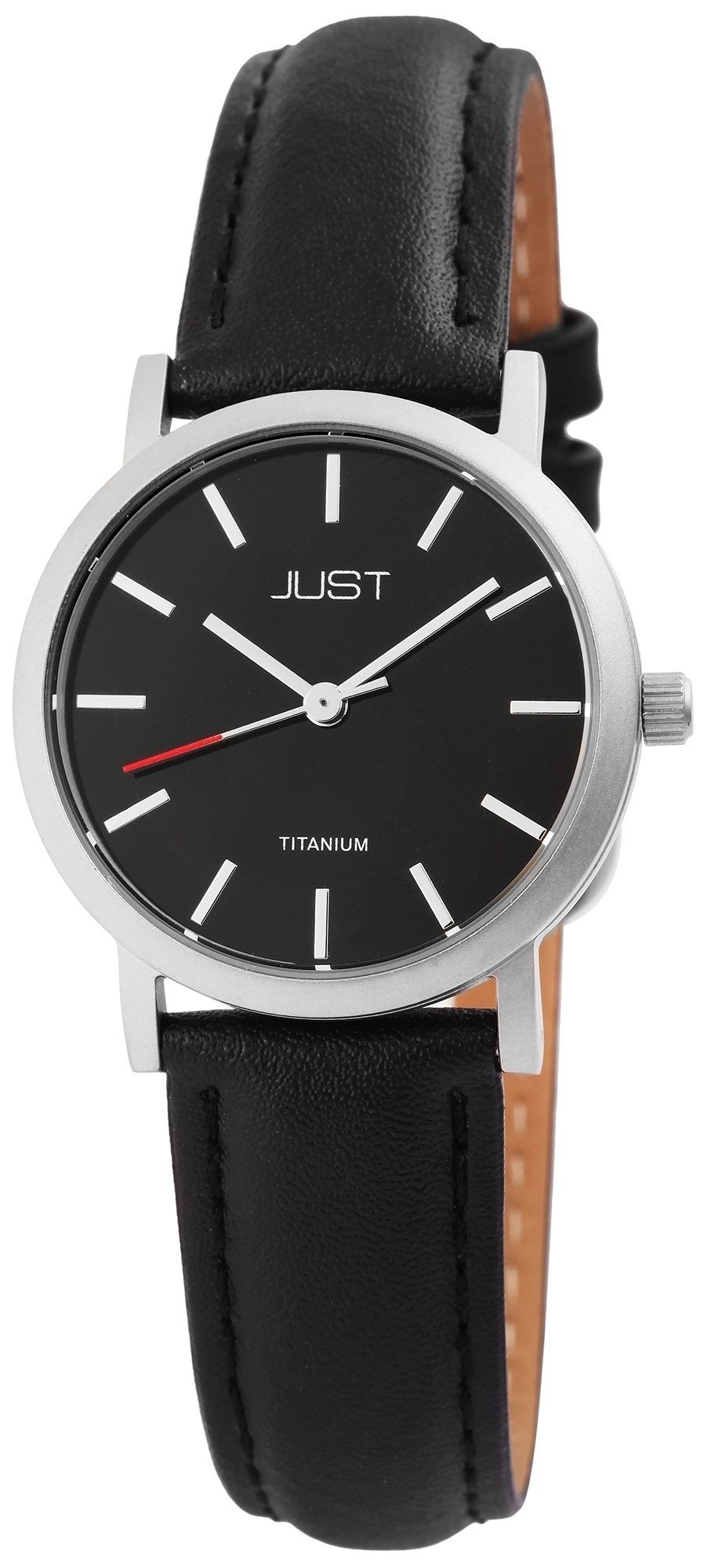 Just Titan Damenuhr mit Echtlederarmband, 5 ATM, schwarz