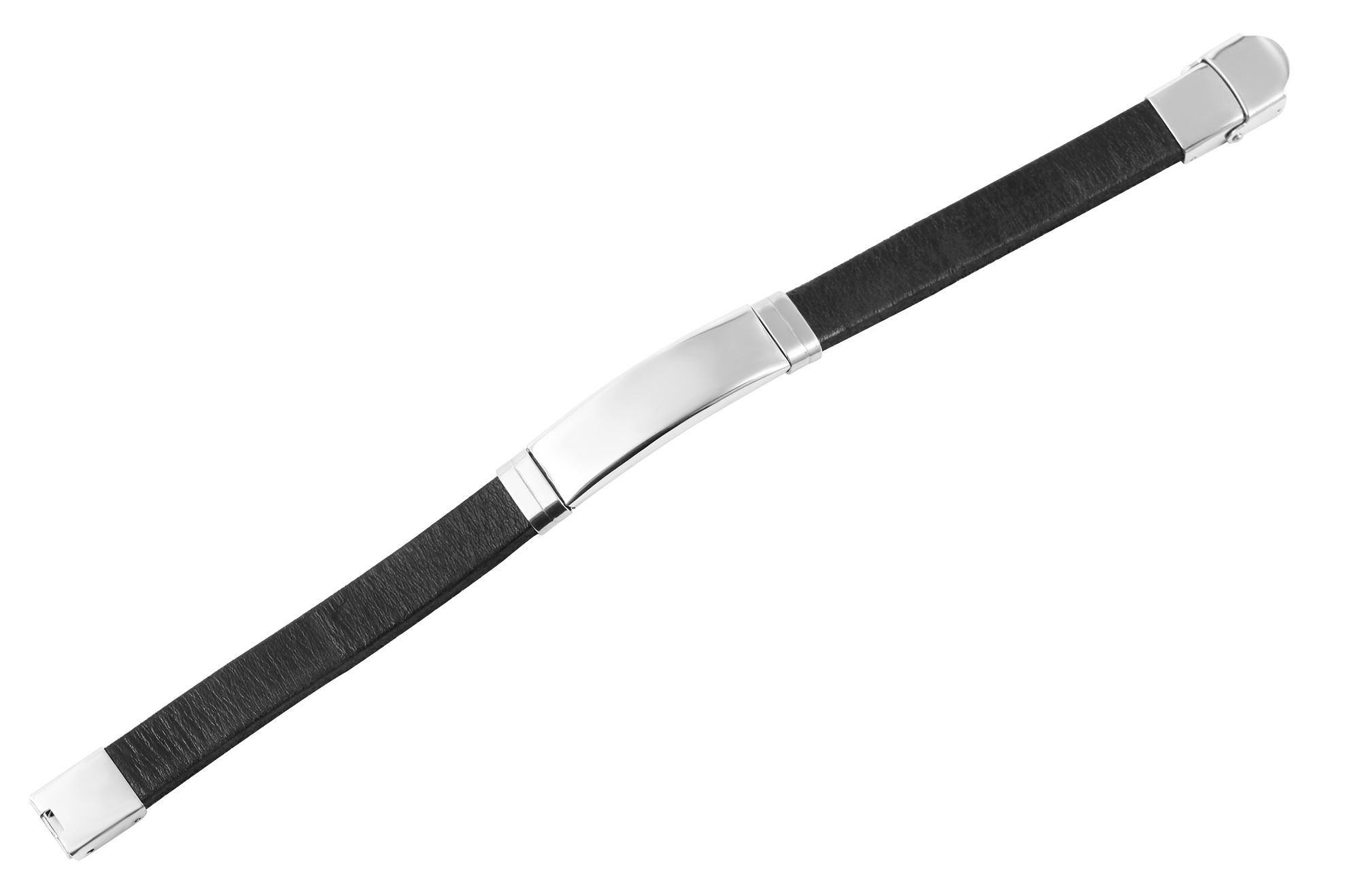 "Tano", Echtlederarmband, Edelstahlgravurplatte, schwarz/silberfarben, 21 cm