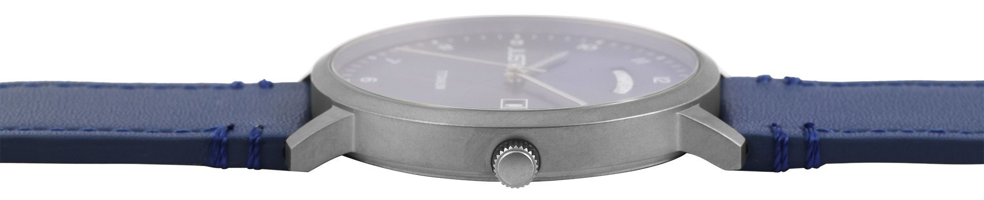 Just Titan Herrenuhr mit Echtlederarmband, 5 ATM, blau