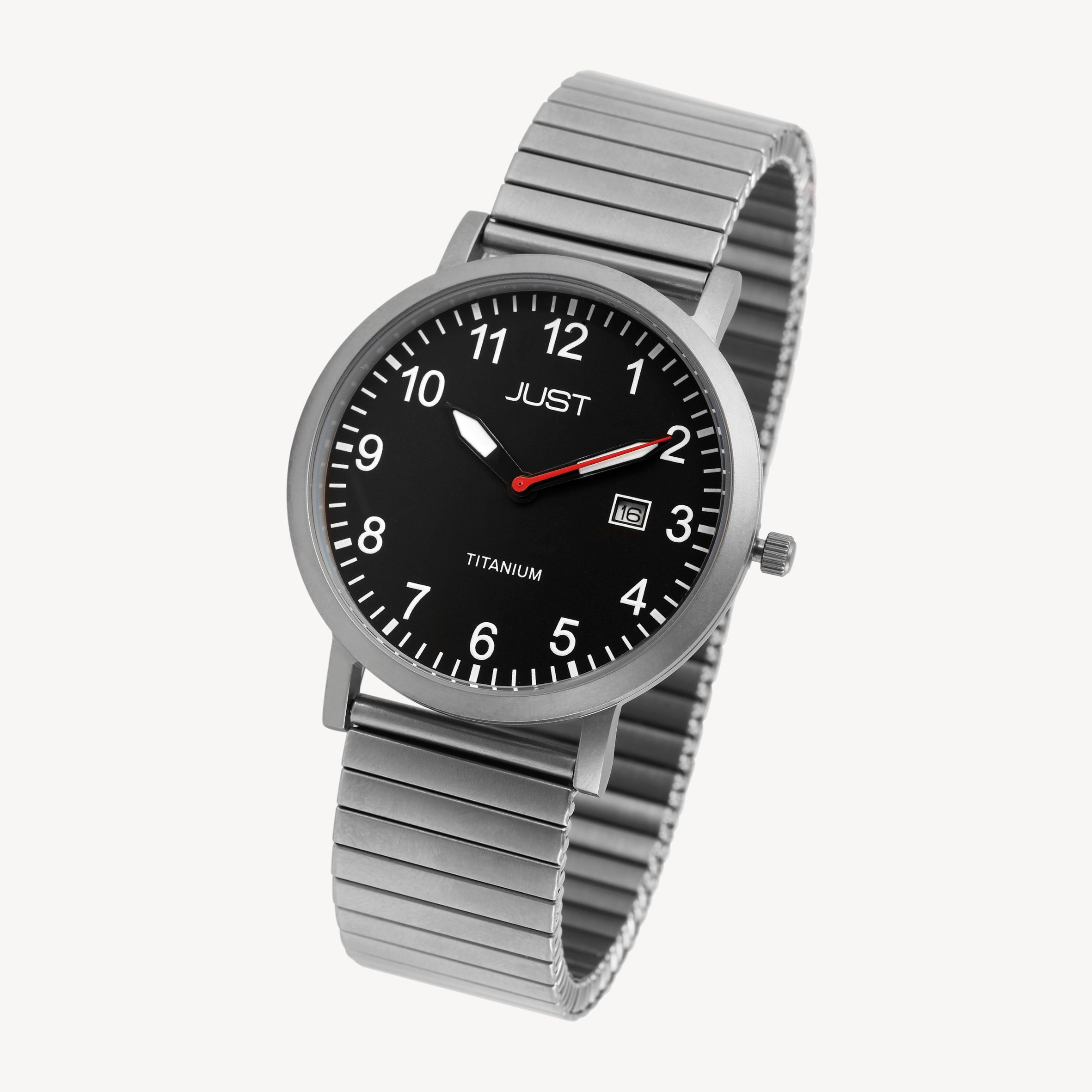 Just Herrenuhr mit Zugarmband, Titan, 5 ATM, schwarzes ZB