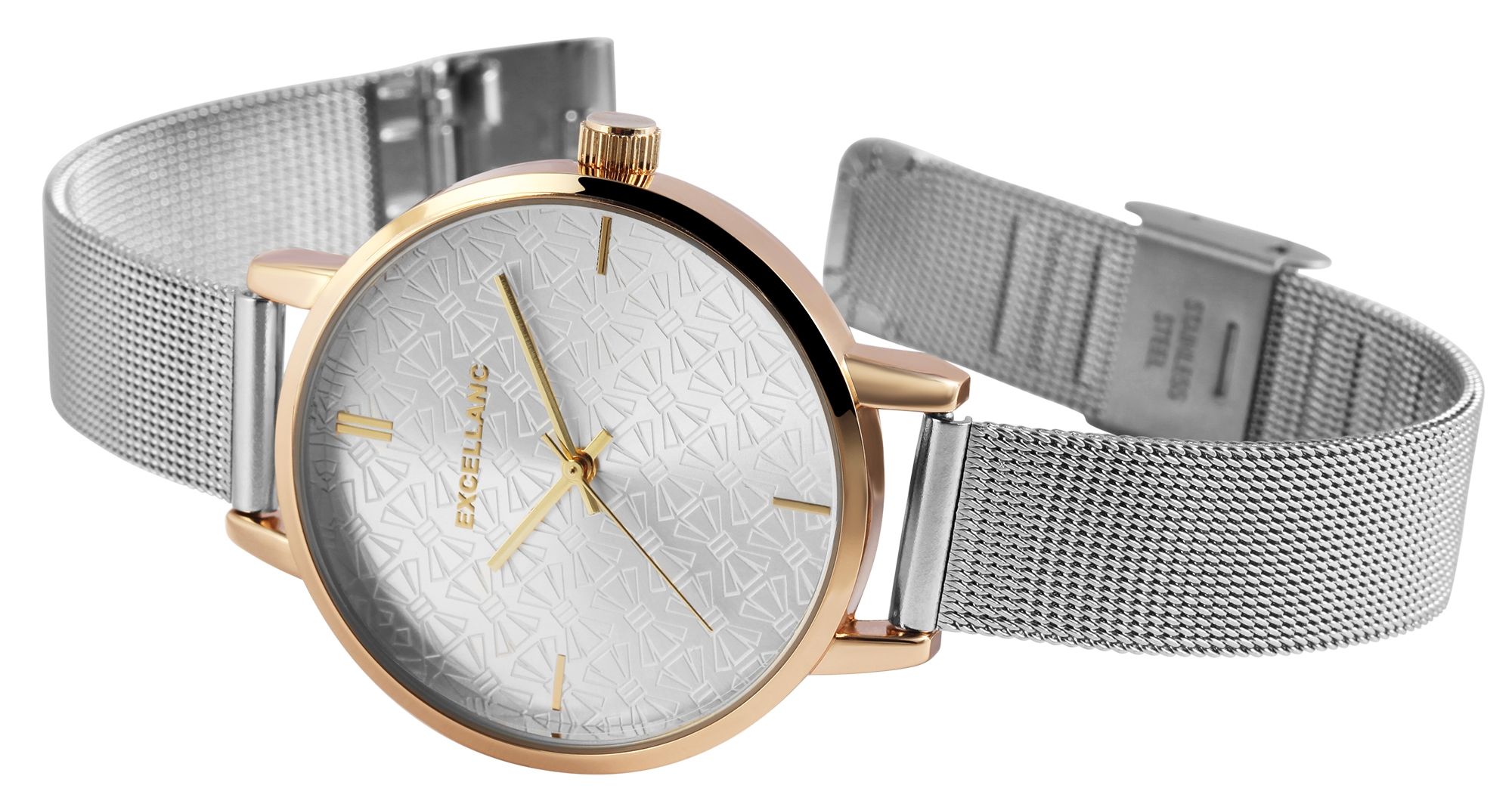 Excellanc Damenuhr mit Edelstahl Meshband in goldfarben