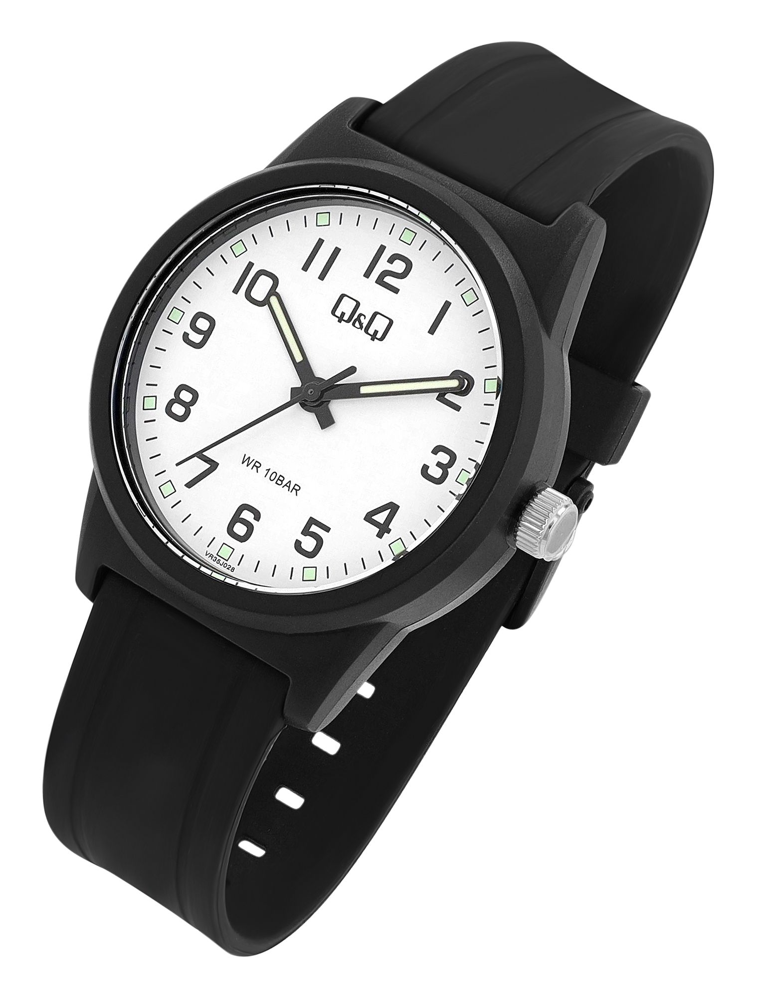 Q&Q Herrenuhr, Resinband, Ø 40 mm, schwarz/ weiß