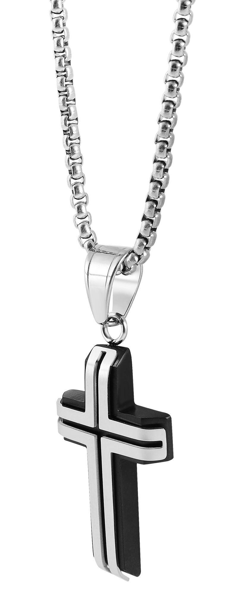 "Torge" Edelstahl Kette mit Anhänger - Kreuz, 50 cm, silberfarben/ bicolor