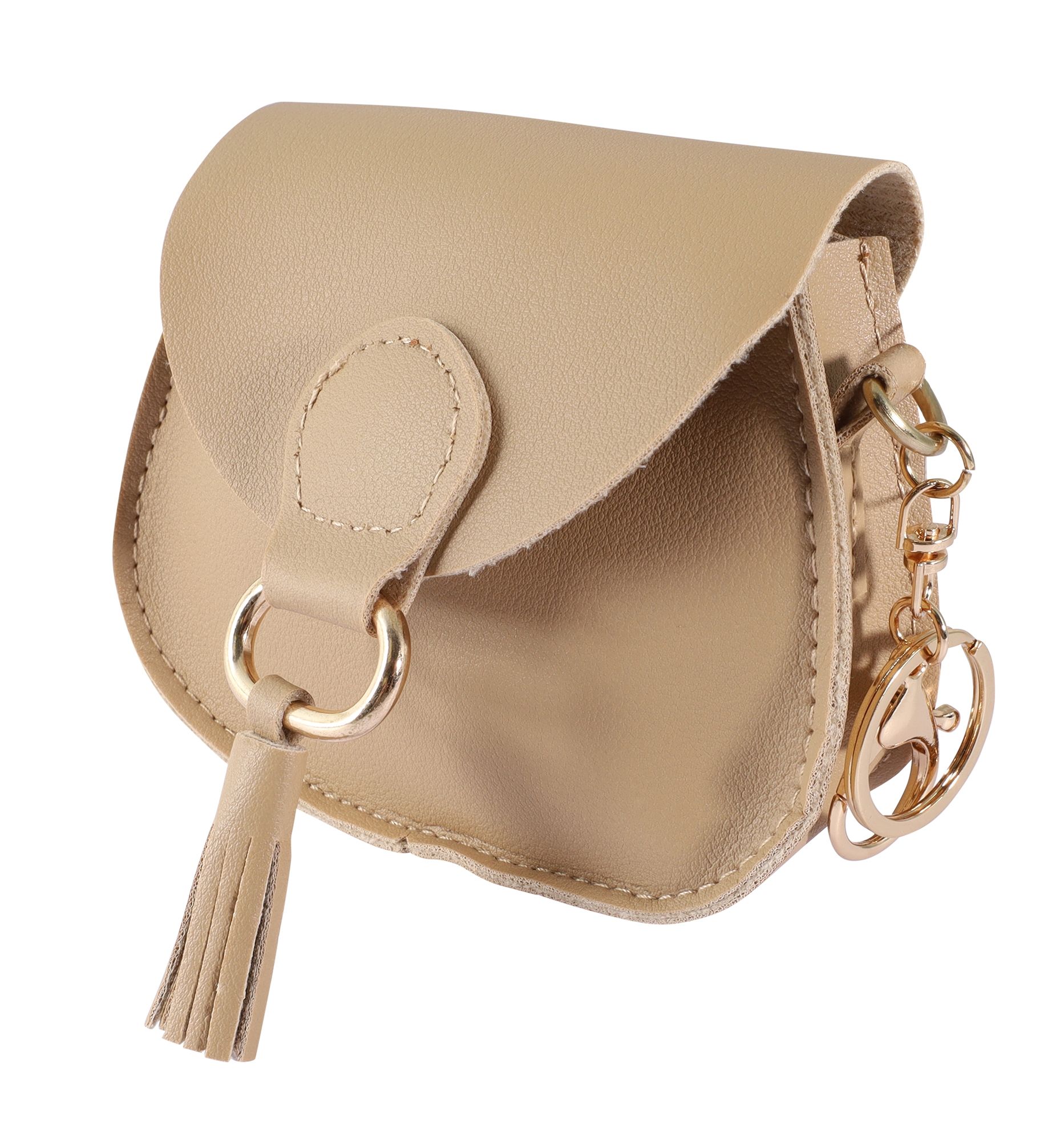 Mini-Tasche mit Karabinerhaken, Lederimitat, beige