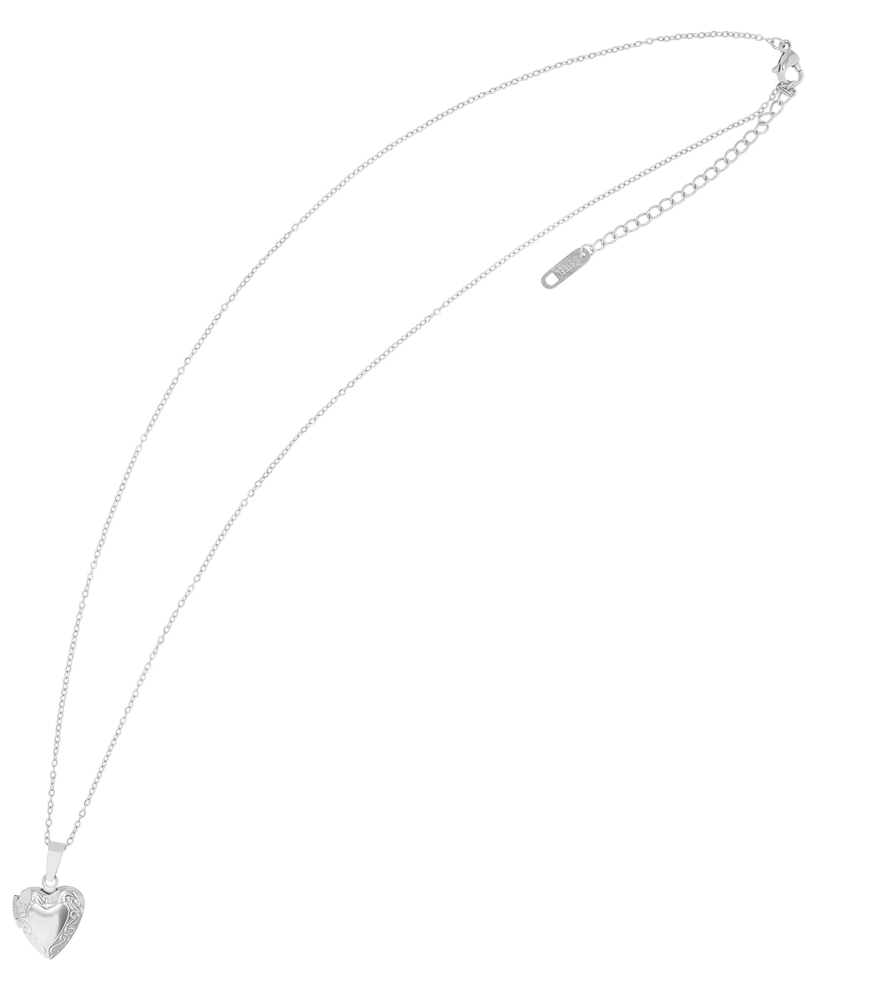 "Luxa" Edelstahl Halskette mit Herz-Medaillon, 43+5 cm, silberfarben