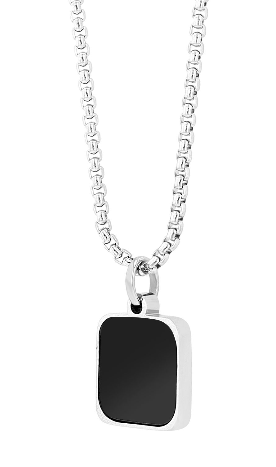 "Naturella", Edelstahl Kette mit Naturstein-Anhänger, 61 cm, silberfaben/ schwarzer Achat