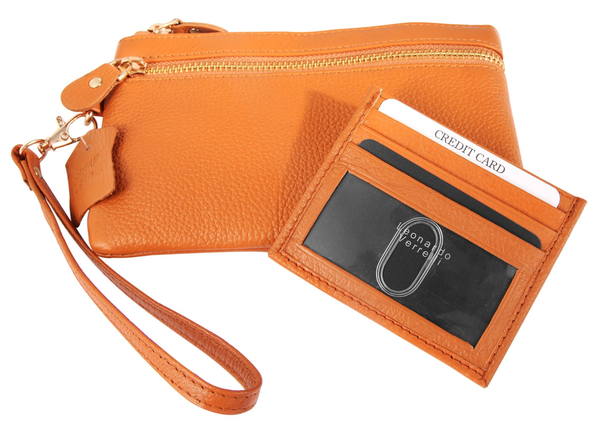 Leonardo Verrelli Geschenkset mit kleiner Handtasche und Kartenmäppchen, braun