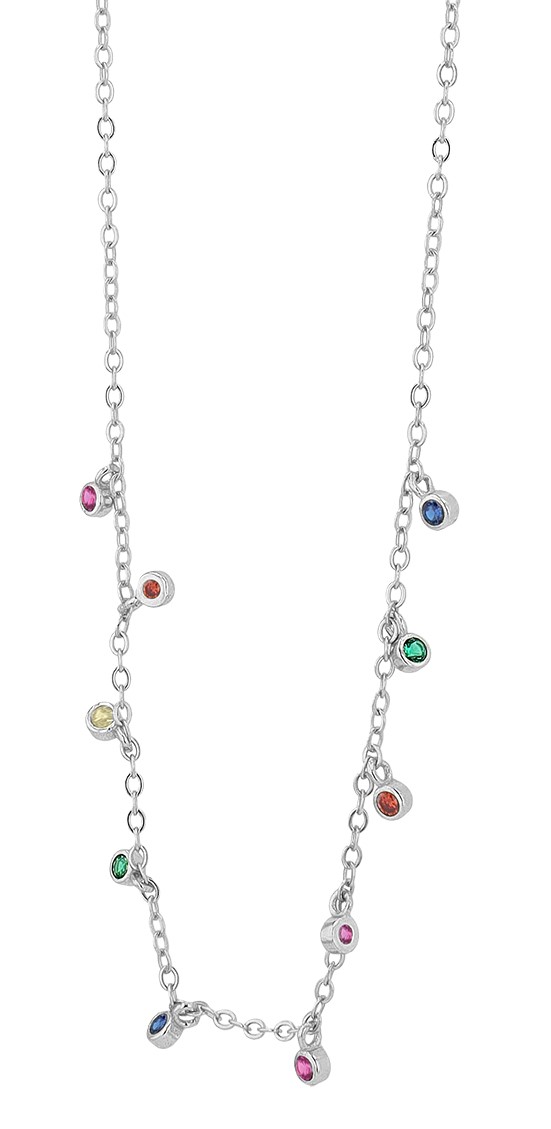 "Amaly" 925/- Echt Silber Kette mit Anhänger (bunte Zirkone), silberfarben rhodiniert