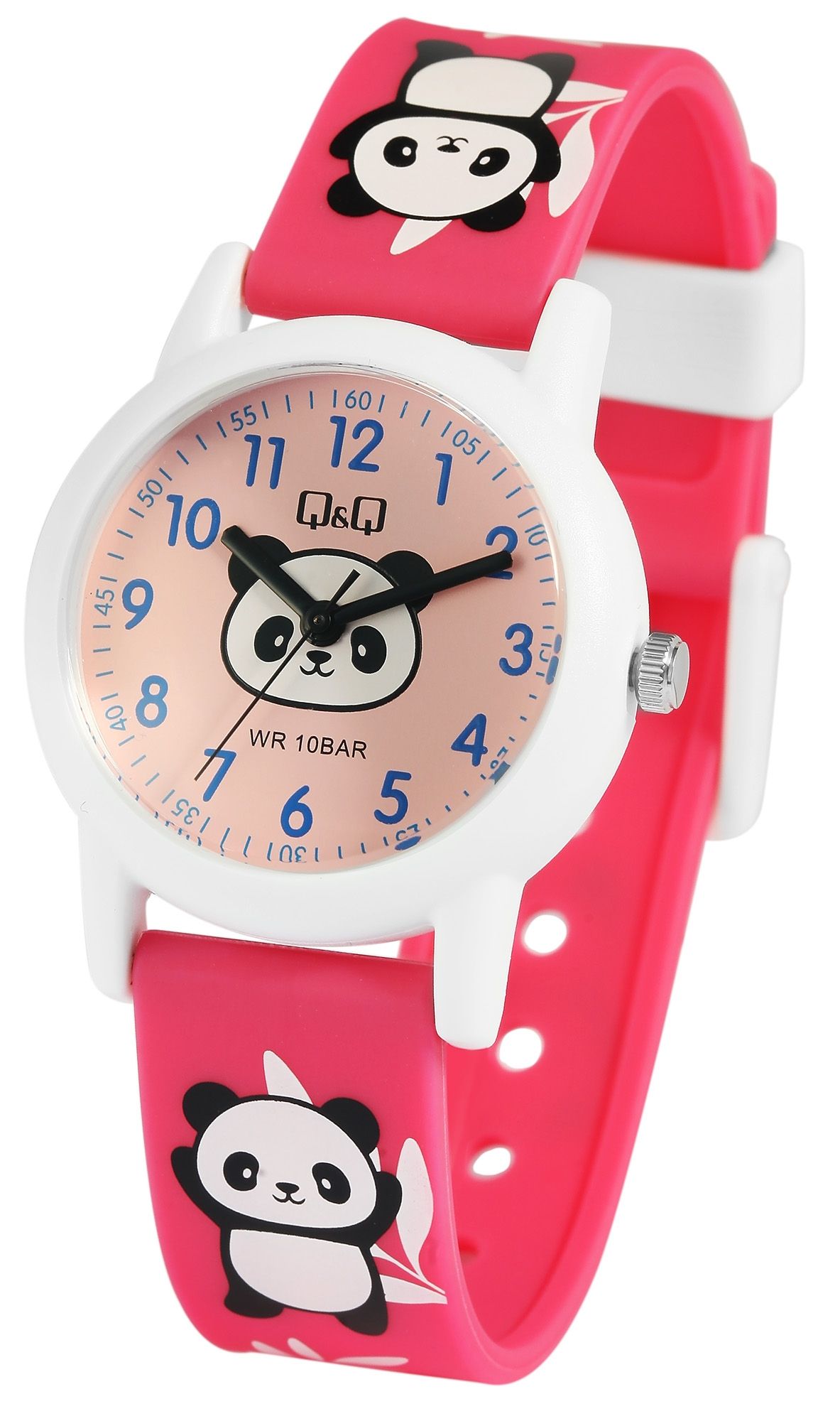 Q&Q Kinderuhr, Kunststoff, Silikonarmband, "Panda", 10 ATM, Ø 32 mm