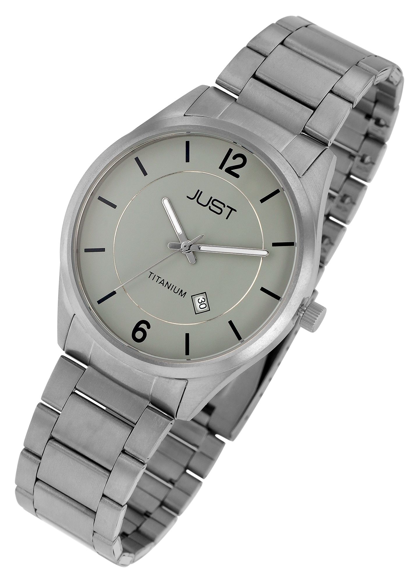 Just Herrenuhr mit Gliederarmband, Titan, 5 ATM, graues ZB