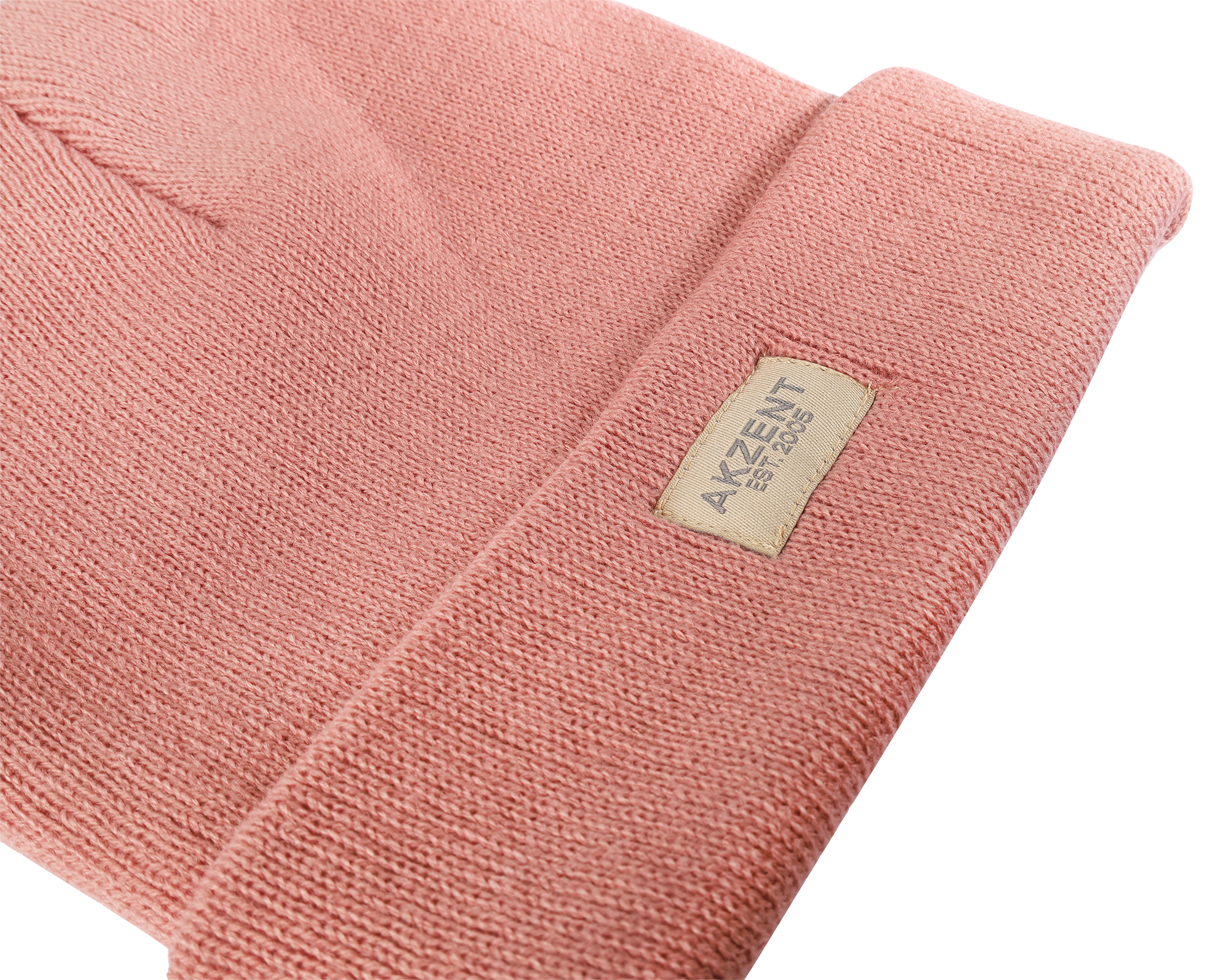 Akzent Strickmütze/ Beanie mit Umschlag, 100% Acryl, 4-VE, altrosa