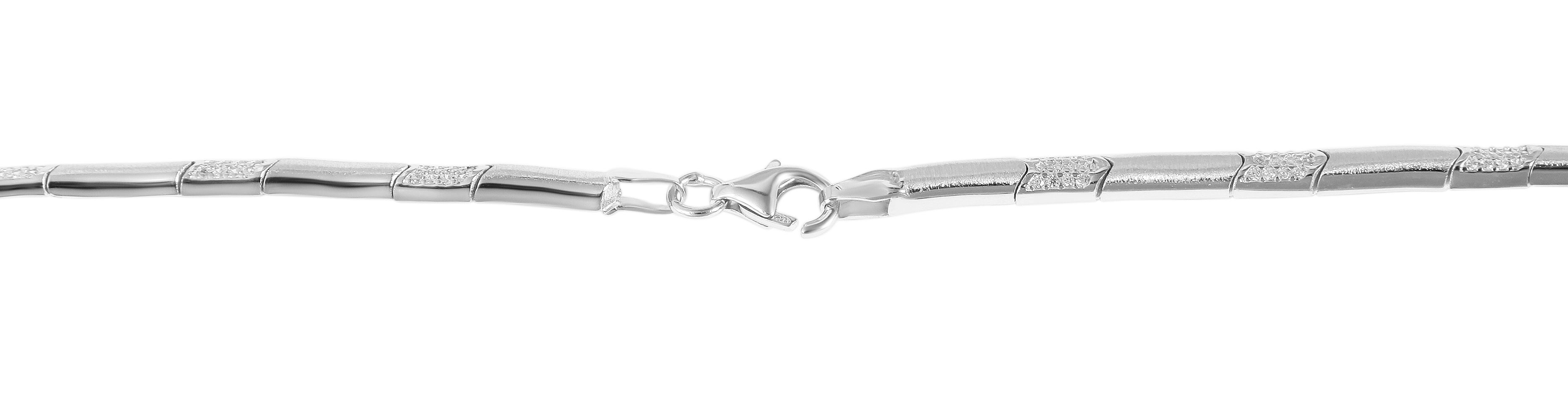 925/- Echt Silber Halskette "Madita", Zirkoniabesatz, mattiert, 925/rhodiniert