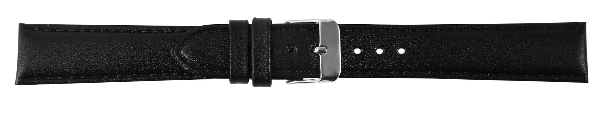 Echtleder-Uhrenarmband mit Naht, gepolstert, schwarz, 20 mm