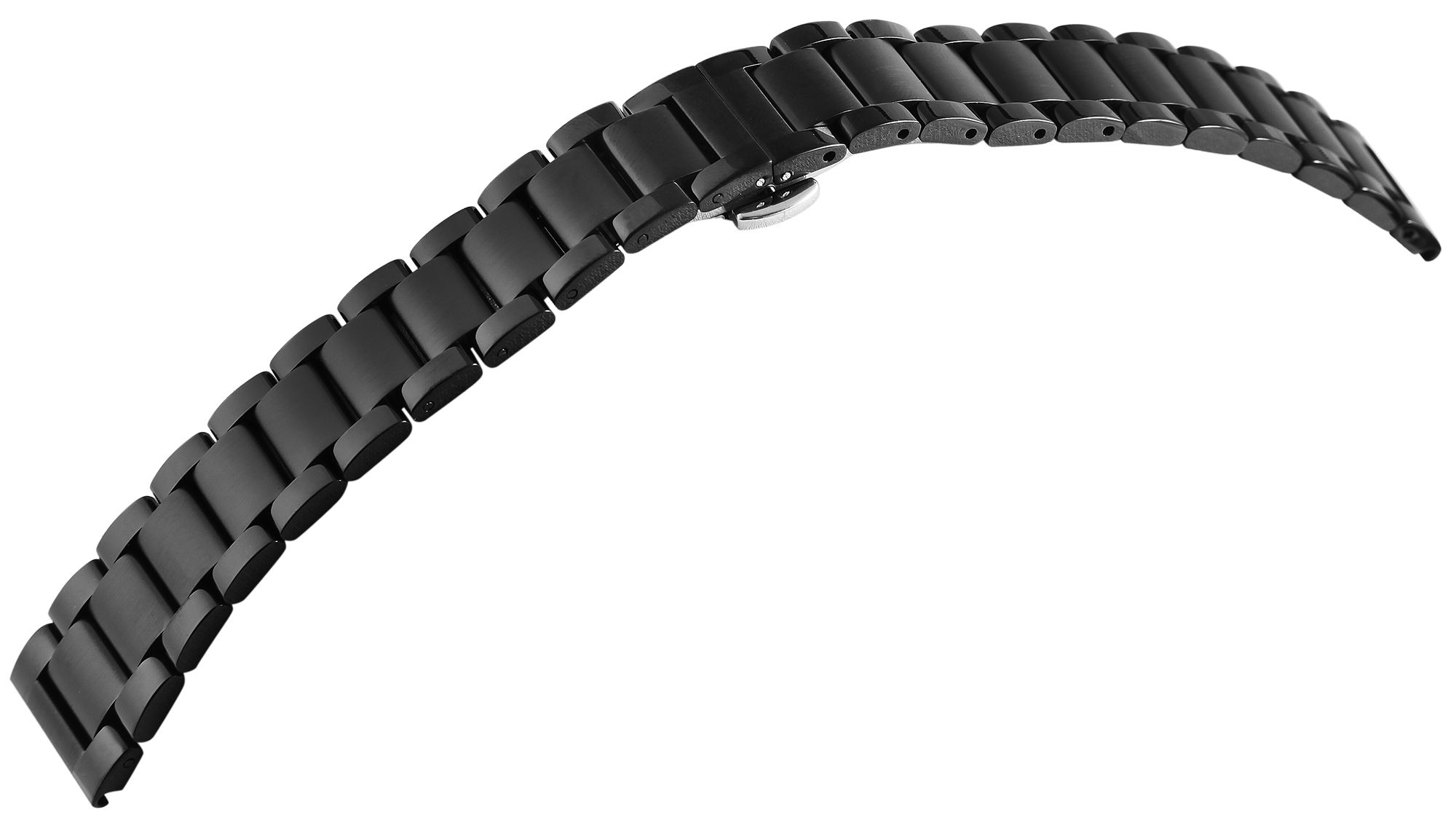 Edelstahl Gliederarmband, Butterfly-Faltschließe, poliert/gebürstet, schwarz, 18 mm