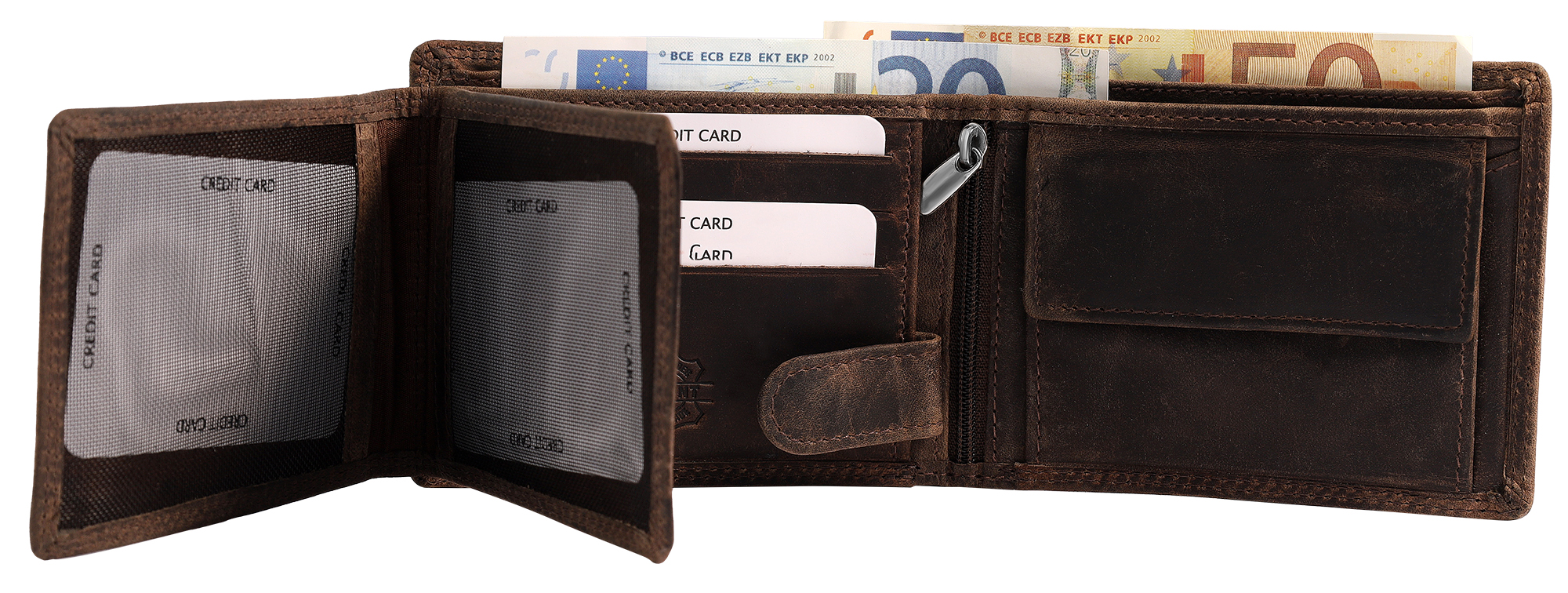 Akzent Echt Leder (Hunter-Leder) Geldbörse, RFID, Querformat, "Anker", braun